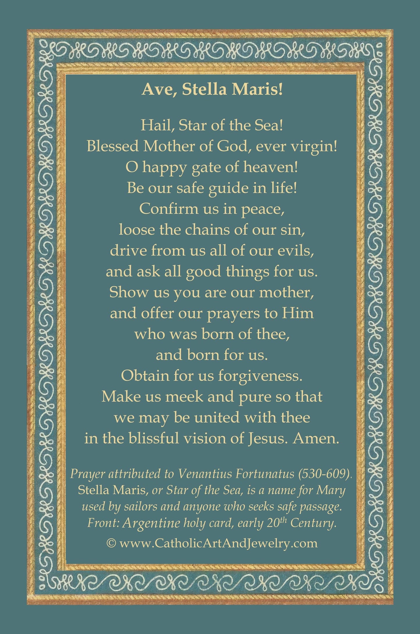 Star of the Sea Holy Cards – Restored Stella Maris Holy Card from Argentina – pack of 10/100/1000