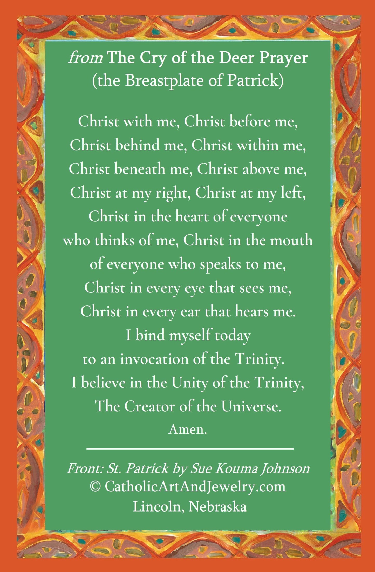 New! St. Patrick Holy Card –by Sue Kouma Johnson – pack of 10/100/1000