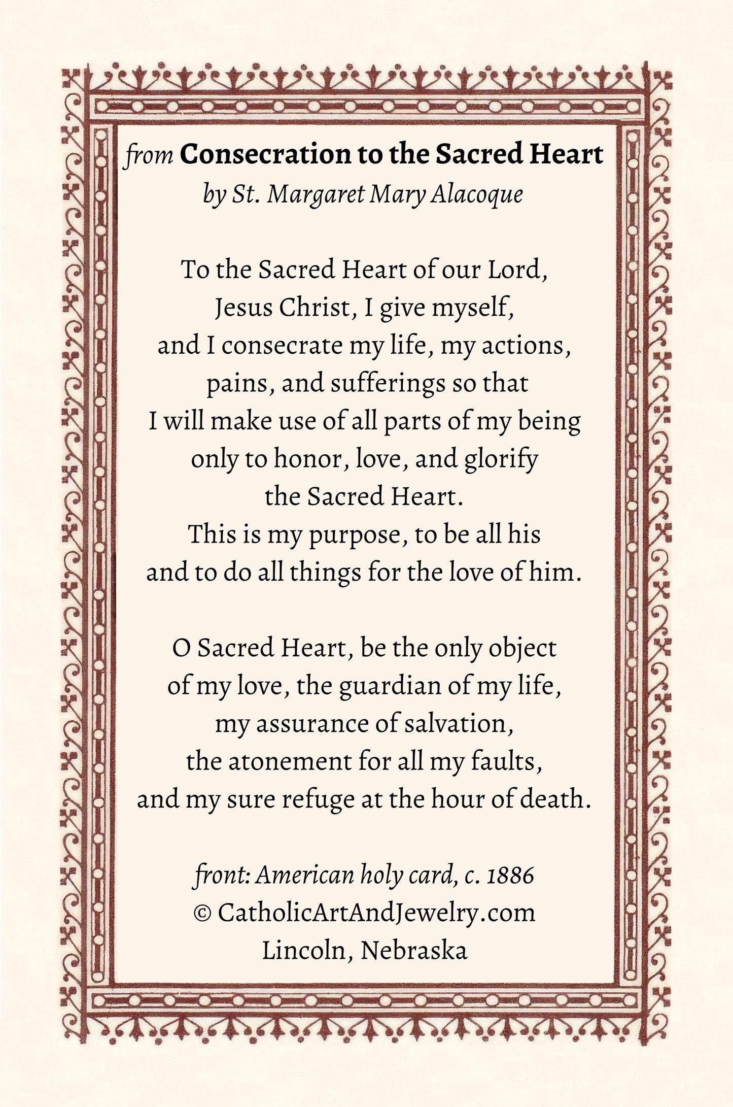 New! Exact Copy of St. Margaret Mary Alacoque's Sacred Heart – with Her Consecration to the Sacred Heart – pack of 10/100/1000–Restored Card