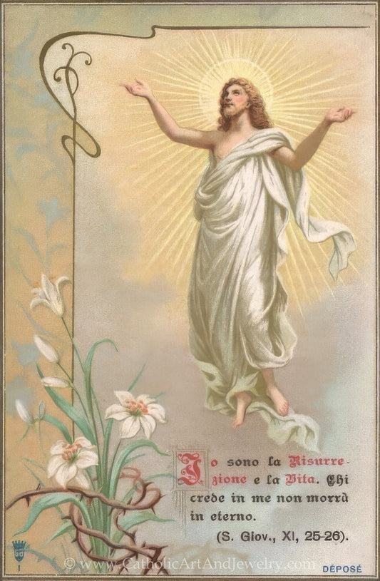 New! Ascension – "I Am the Resurrection" – Based on a Vintage Italian Holy Card – Catholic Art – Archival Quality