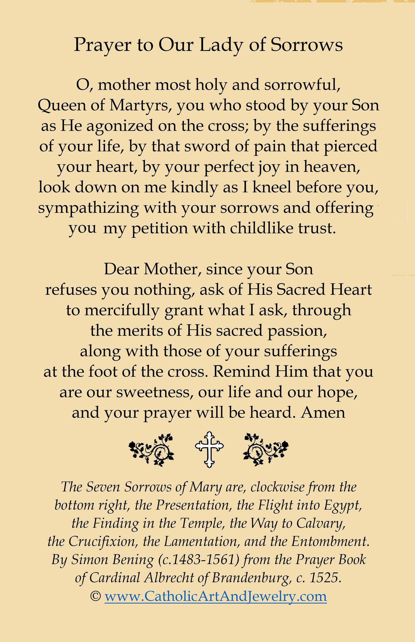 New! Holy Card – Our Lady of Sorrows – pack of 10/100/1000 – Restored Vintage Holy Card