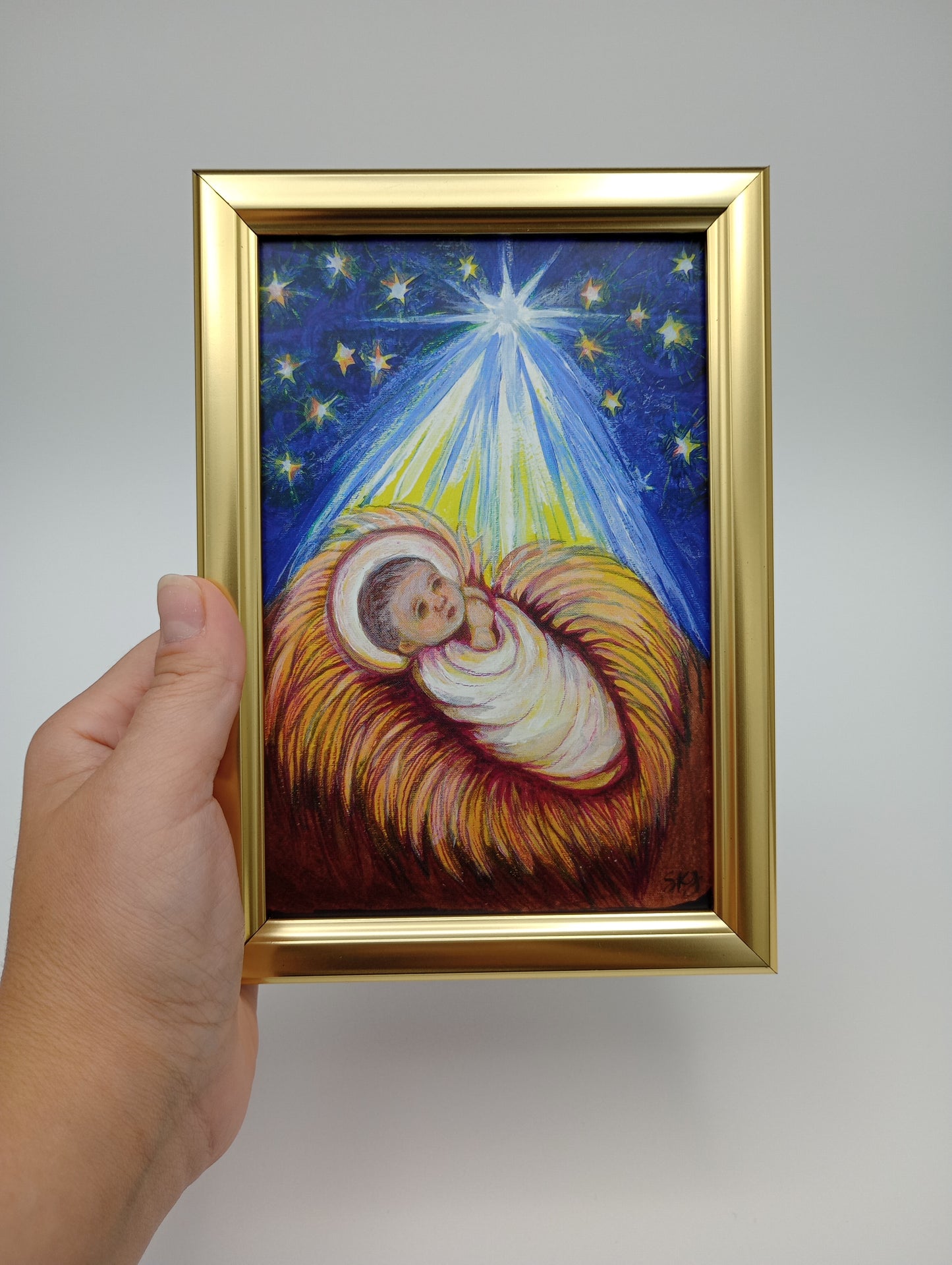 a painting of a person holding a baby