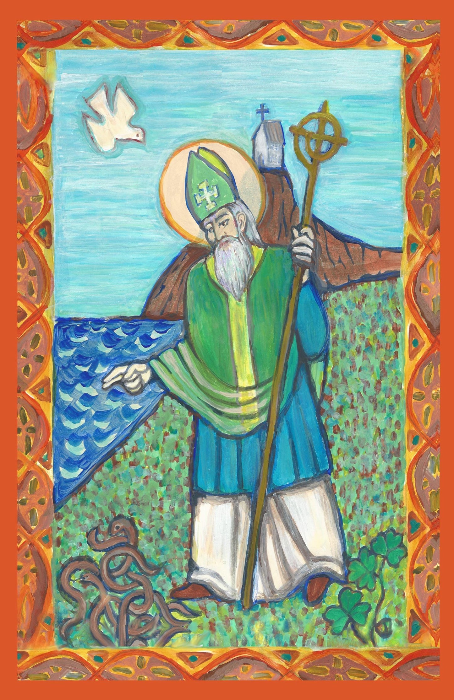 New! St. Patrick Holy Card –by Sue Kouma Johnson – pack of 10/100/1000