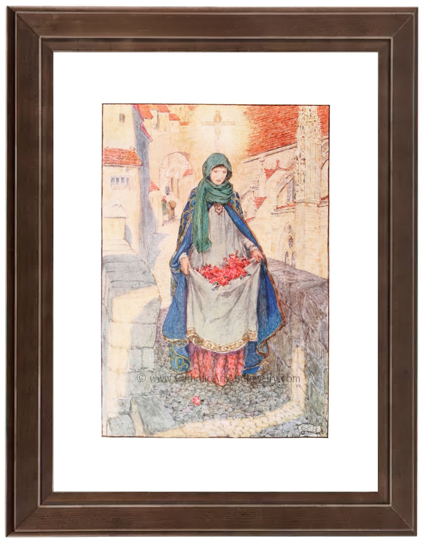 a painting of a woman holding a basket of fruit