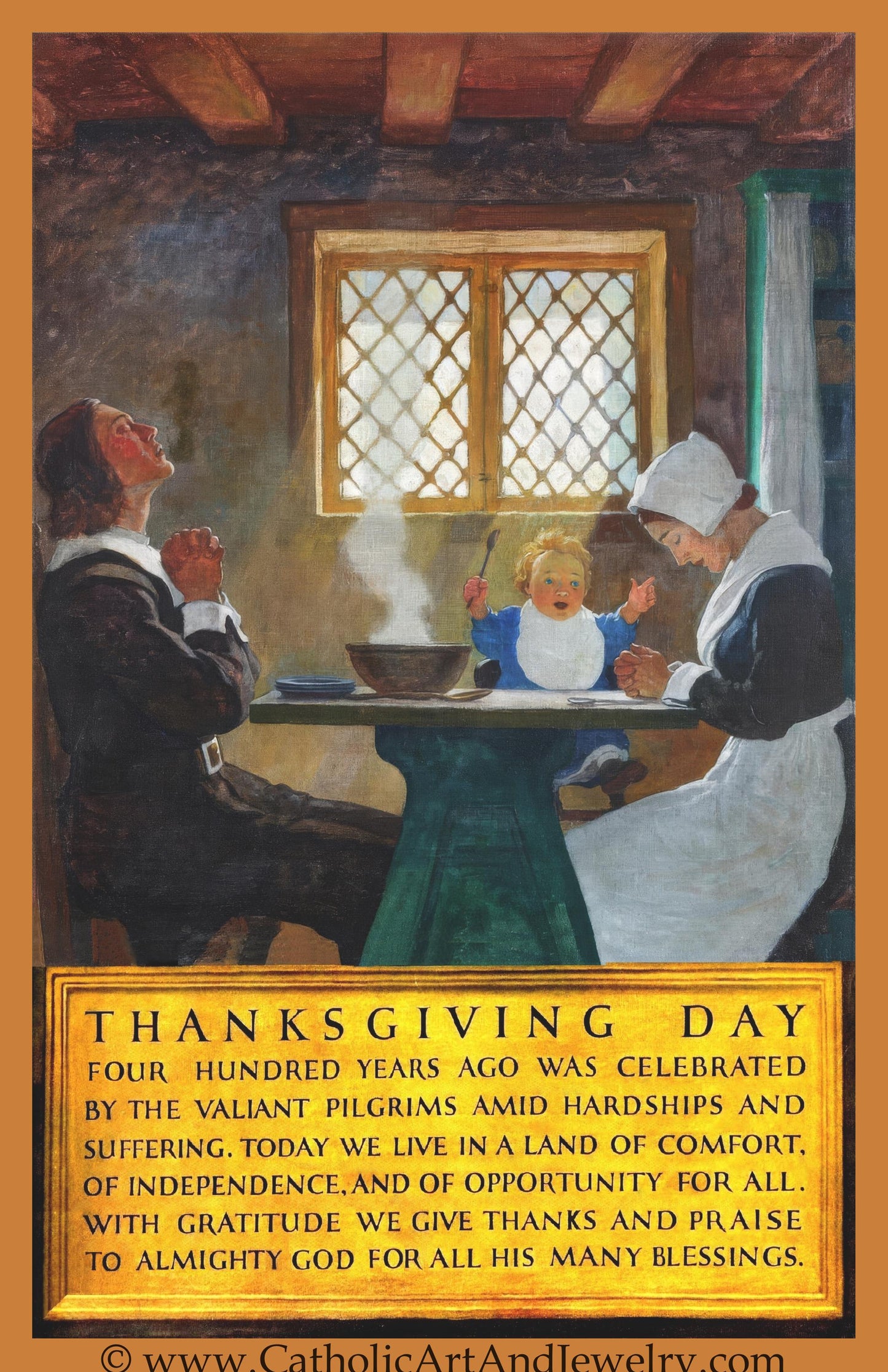 New! Thanksgiving Holy Card – Pilgrim Family – Vintage Card – pack of 10/100/1000
