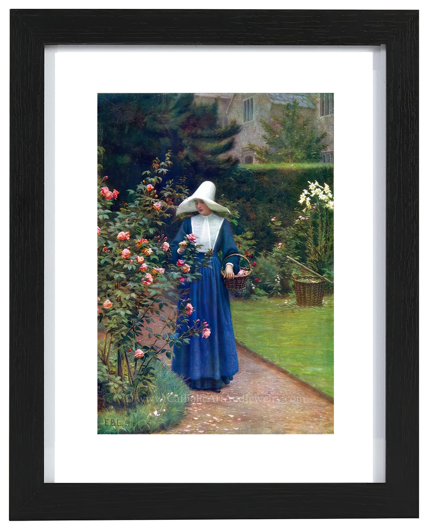 a painting of a woman in a blue dress