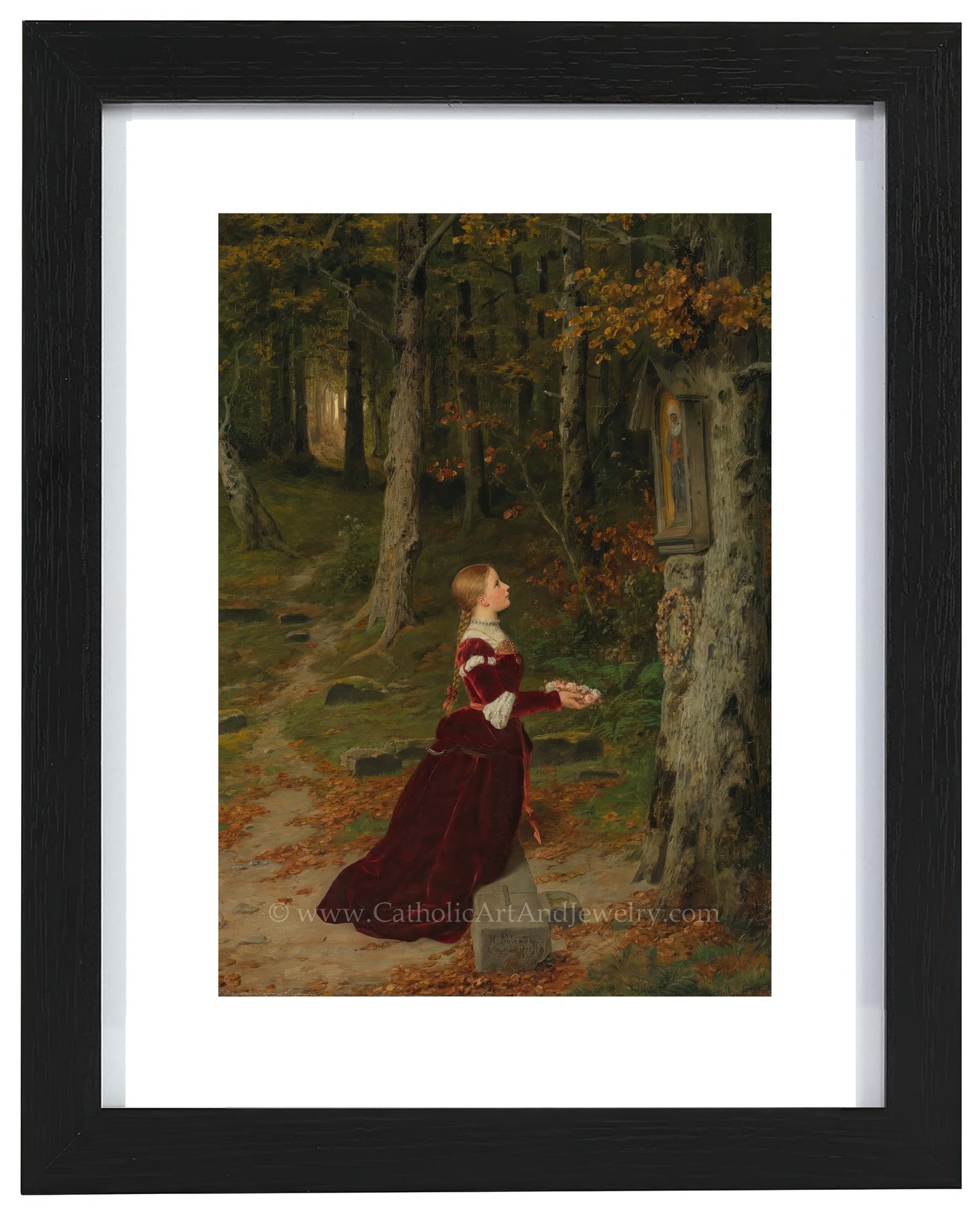 a painting of a woman in a red dress