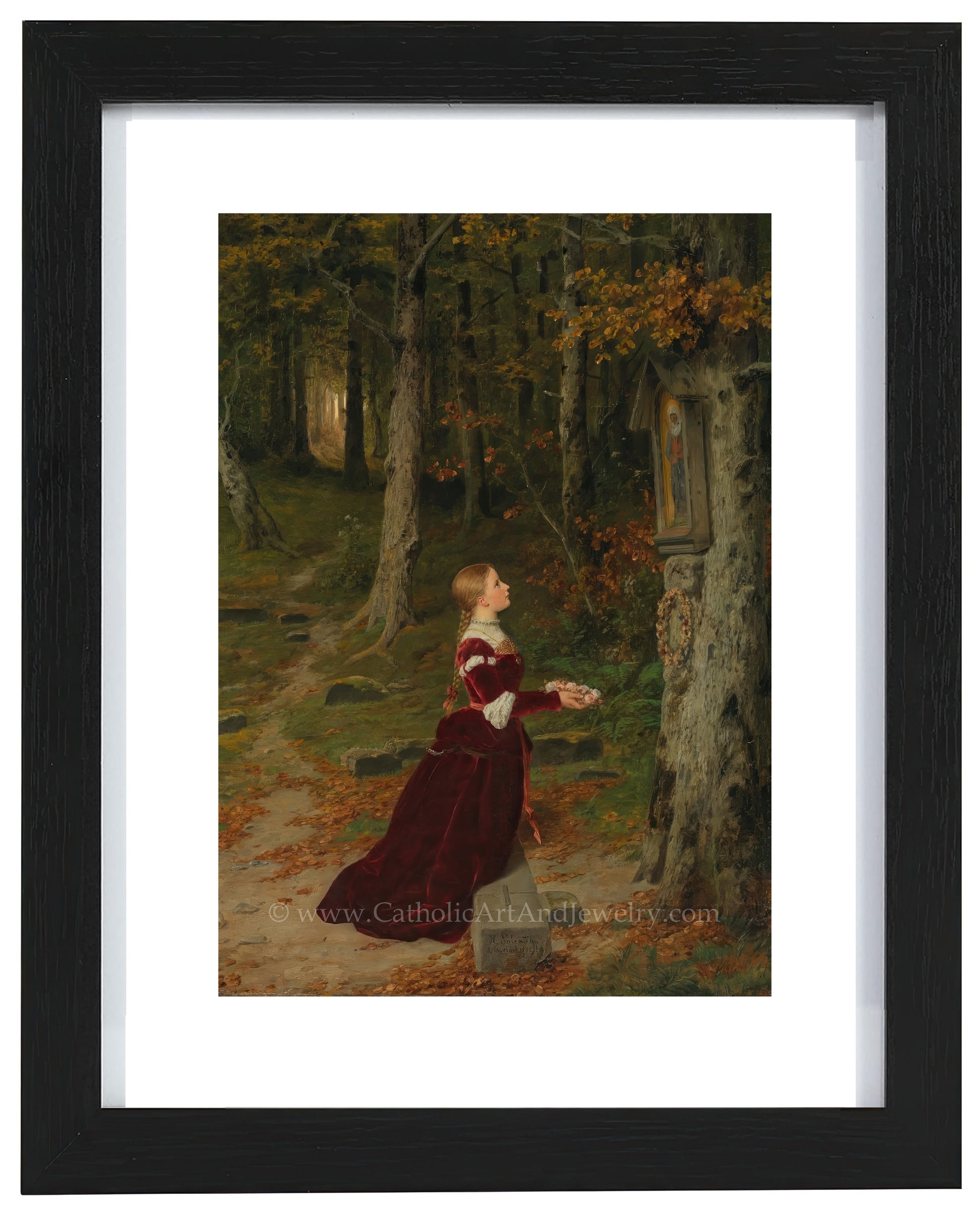 a painting of a woman in a red dress