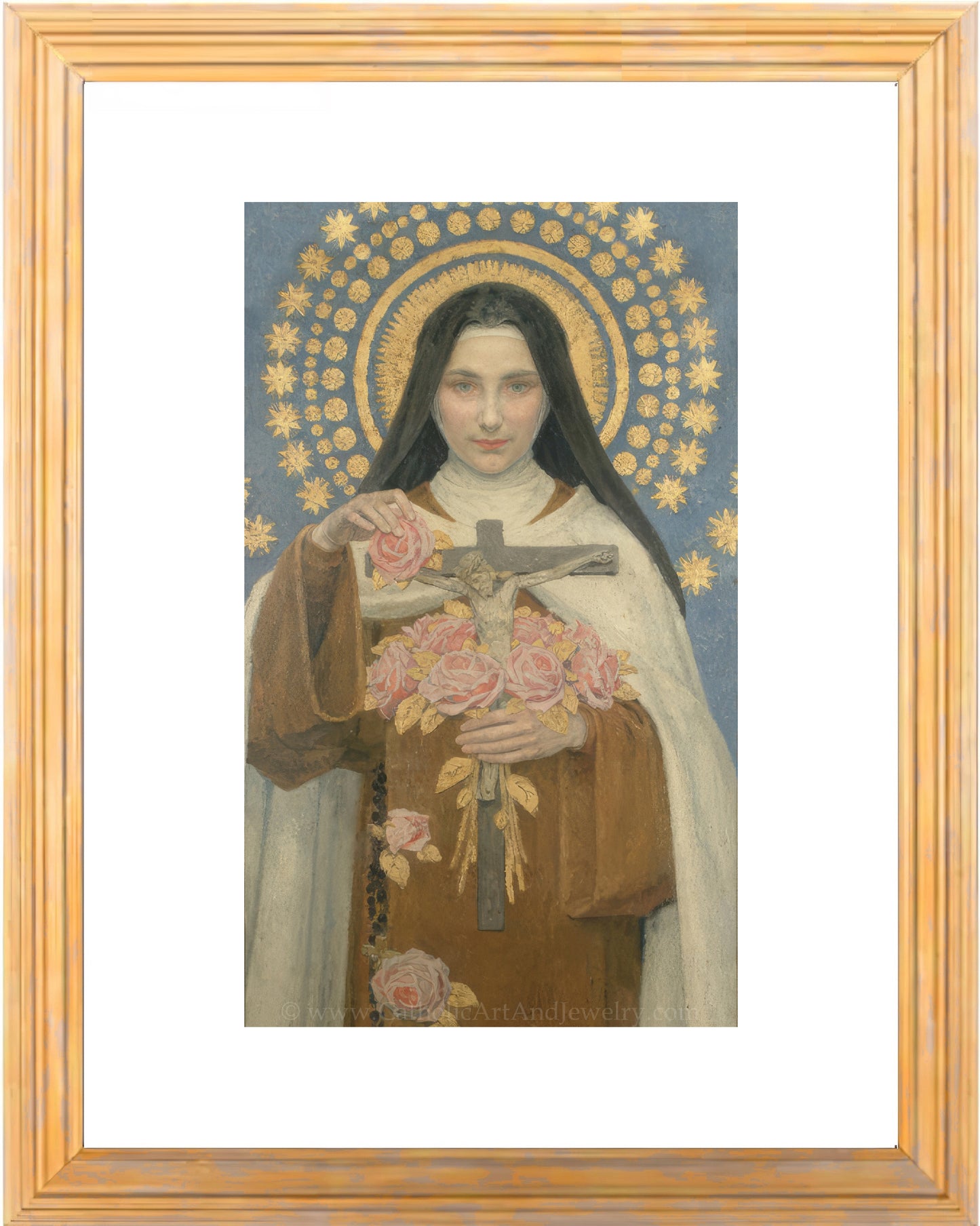 a painting of a woman holding a cross