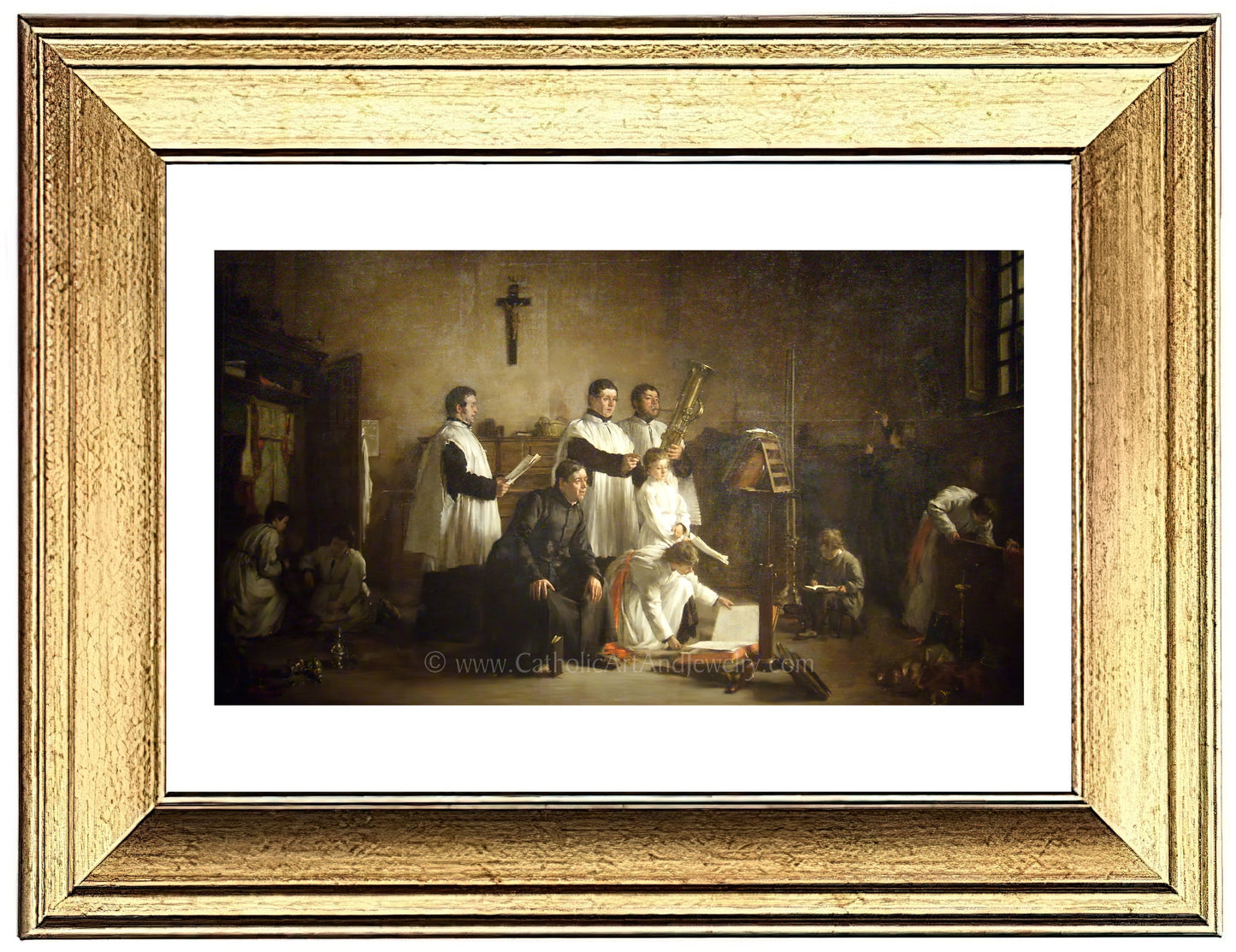 a painting of a group of people in a room