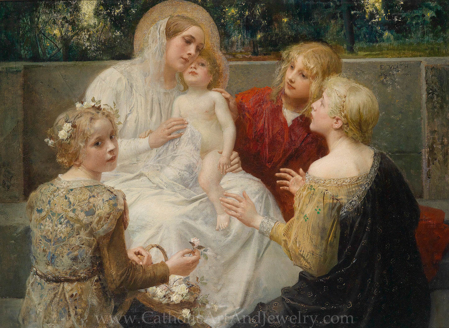 Madonna with Jesus Surrounded by Children – Eduard Veith – Catholic Art Print