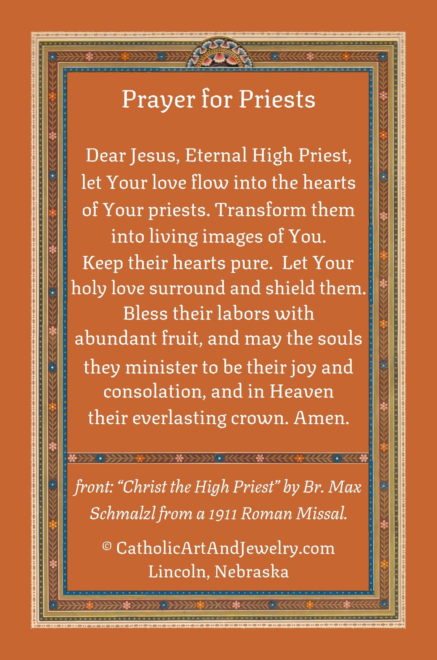 New! Christ the High Priest – Prayer for Our Priests – Vintage Holy Card – pack of 10/100/1000