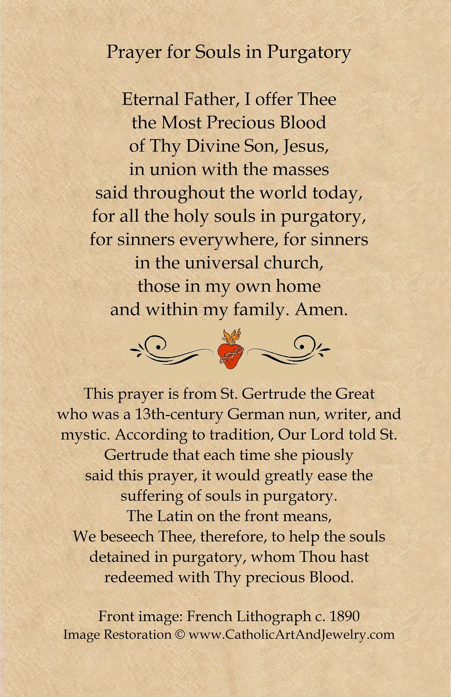Prayer for the Holy Souls in Purgatory – St. Gertrude's Prayer – Restored Vintage Holy Card / Funeral Card – pack of 10/100/1000