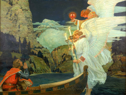 The Holy Grail – Frederick J. Waugh – "The Knight of the Holy Grail" – Catholic Art Print – Catholic Theme