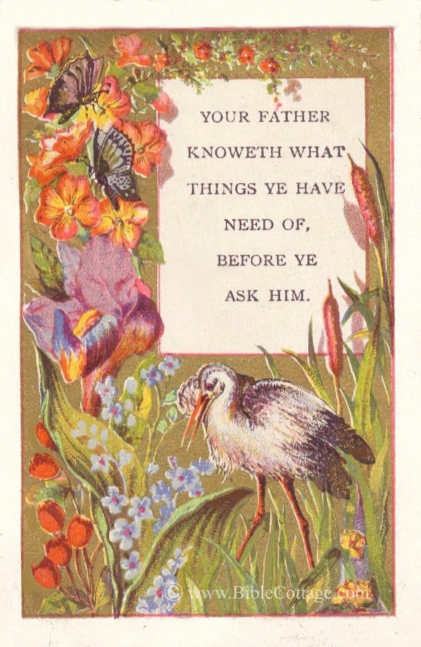 New! Your Father Knoweth – Matthew 6:8 – Vintage Bible Art – Inspiring and Encouraging