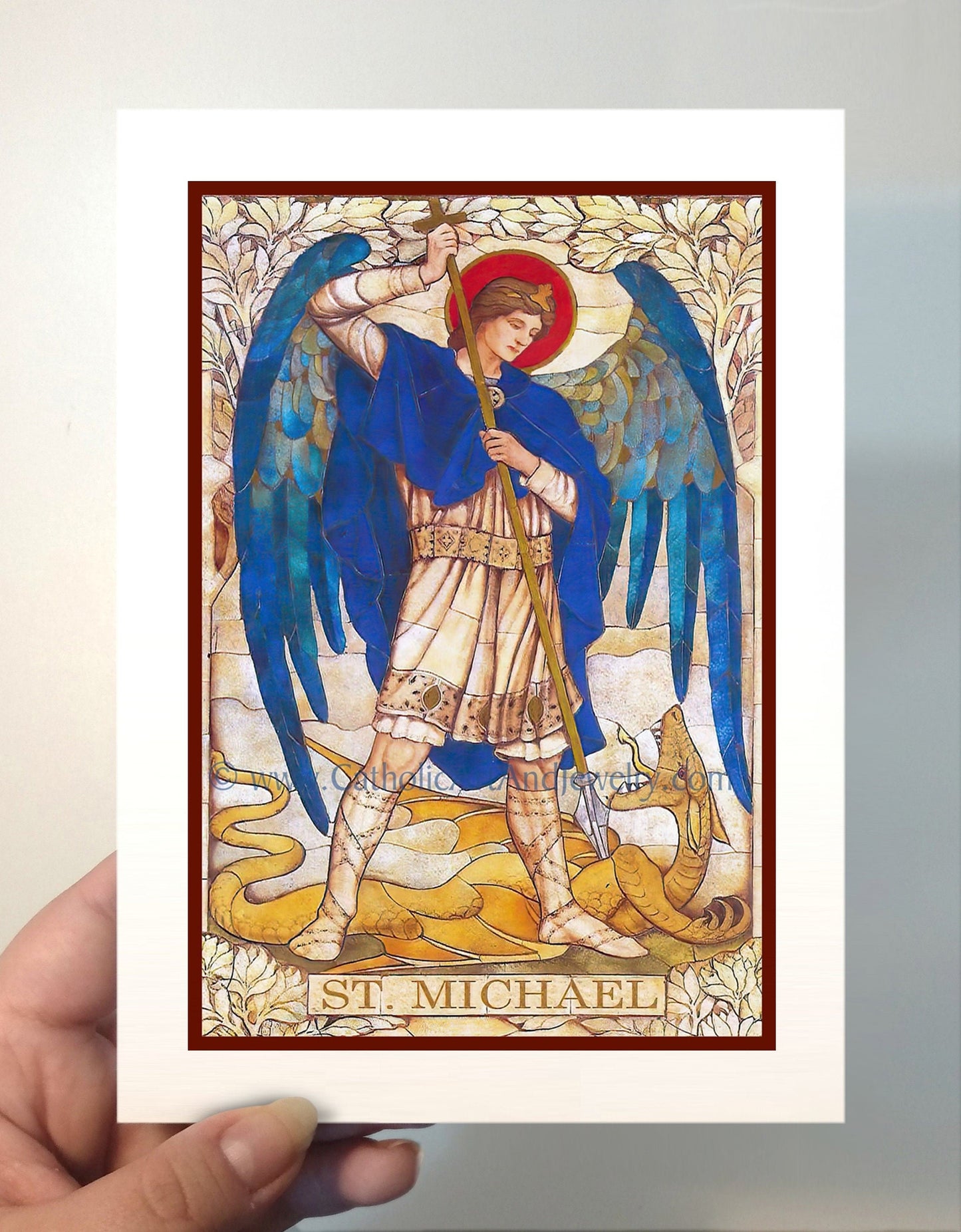 Archangel Michael – based on a Vintage Stained Glass Window – Art Nouveau – Catholic Art Print – Archival – Catholic Gift – Angel - Catholic Art and Jewelry