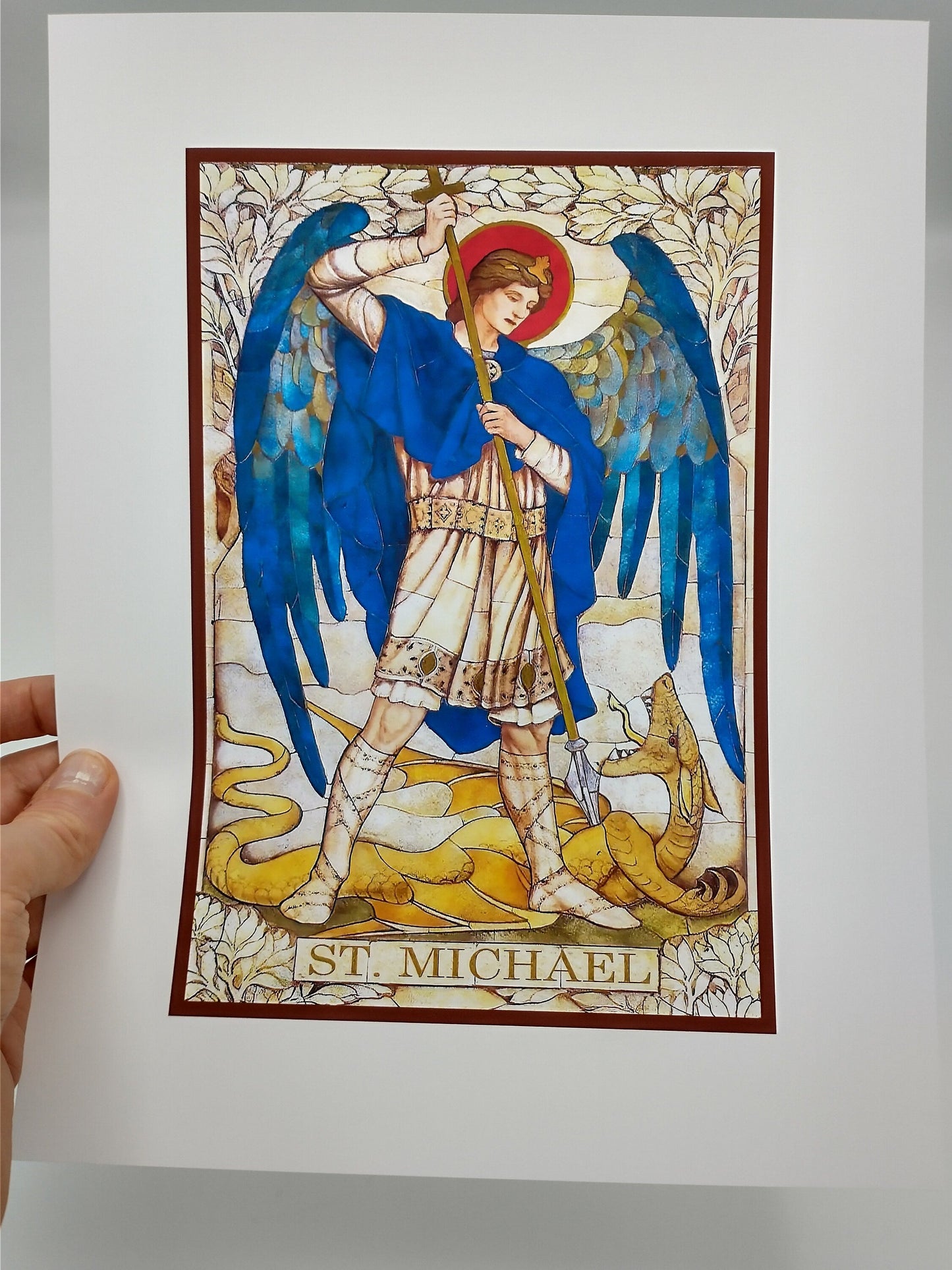 Archangel Michael – based on a Vintage Stained Glass Window – Art Nouveau – Catholic Art Print – Archival – Catholic Gift – Angel - Catholic Art and Jewelry