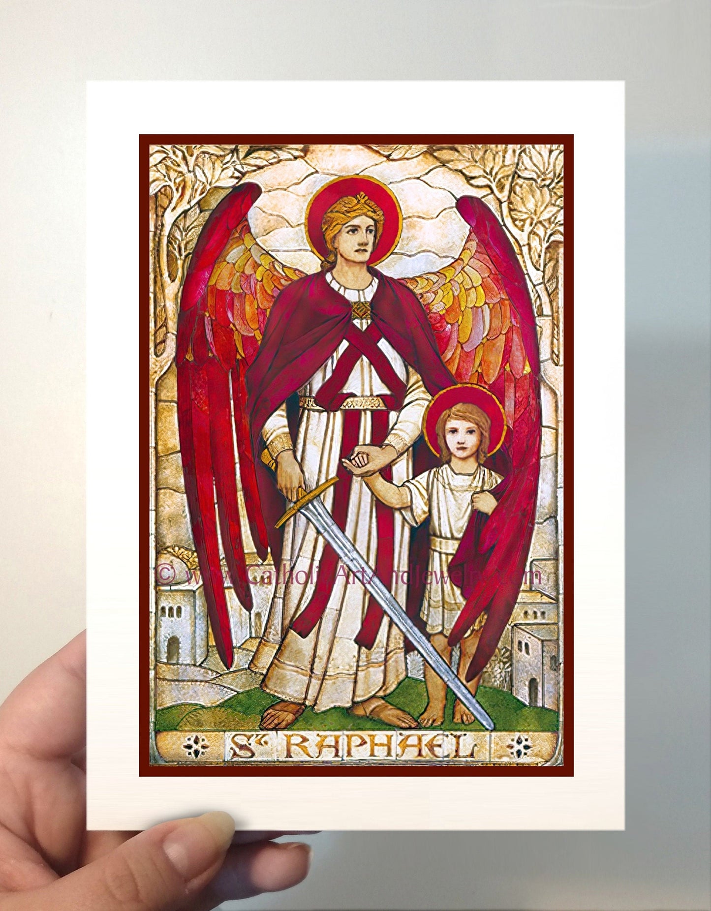 Archangel Raphael – from a Vintage Stained Glass Window – Art Nouveau – Catholic Art Print – Archival – Catholic Gift– Guardian Angel - Catholic Art and Jewelry