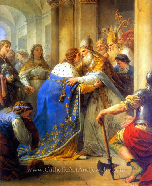 New! Meeting of St. Louis, King of France, with Pope Innocent IV – Louis-Jean-François Lagrenée – Beautiful Catholic Art – Archival Quality