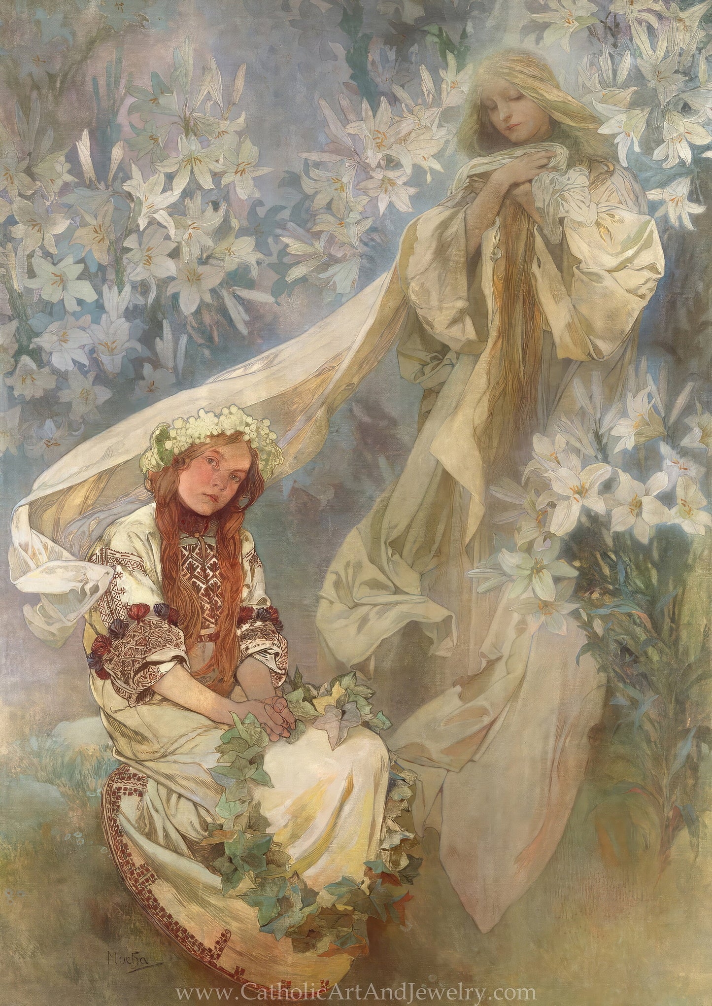 New! Madonna of the Lilies – Alfons Mucha – Catholic Art Print – Catholic Gift