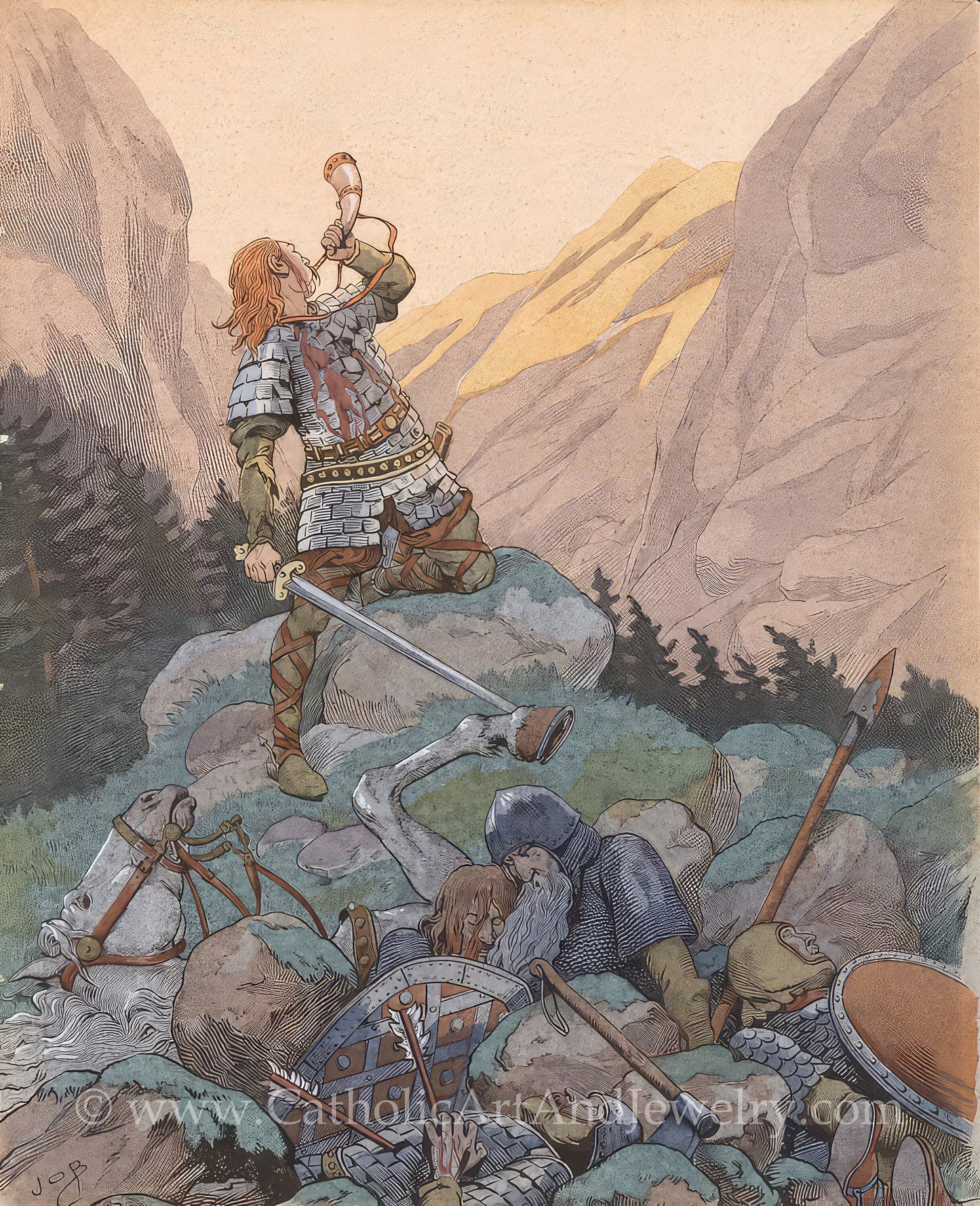 Roland at the Battle of Roncesvaux – The Song of Roland – Jacques Marie Gaston Onfroy de Bréville –Catholic Art Print–Archival Quality