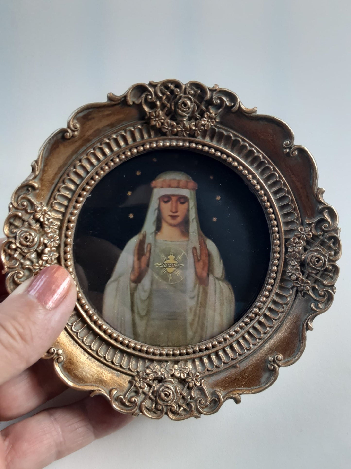 New! Immaculate Heart of Mary by Fritz Kunz – Framed – 4.25x4.25"