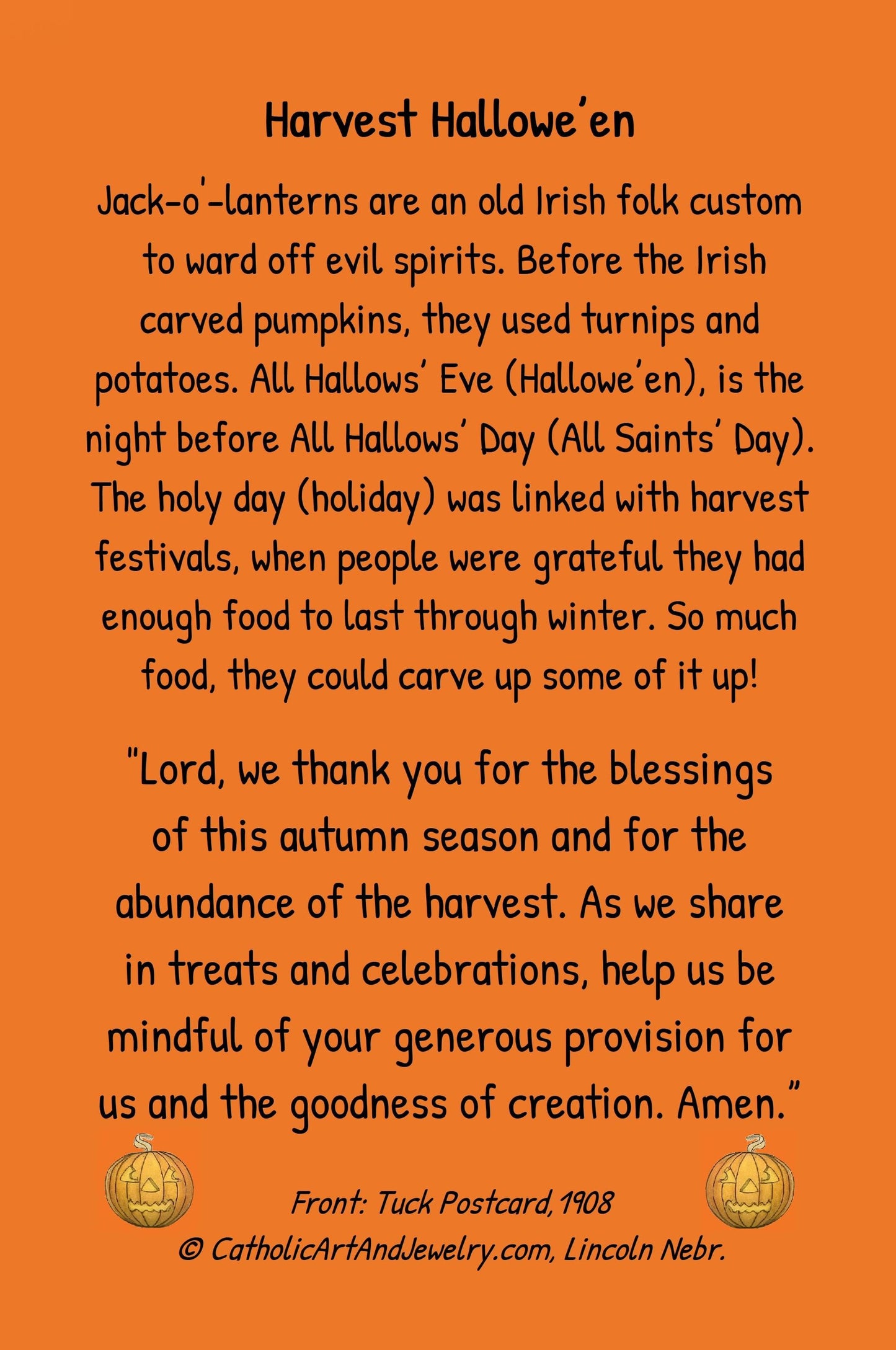 New! Halloween Harvest Holy Card! – Prayer Card – All Hallows' Eve – pack of 10/100/1000
