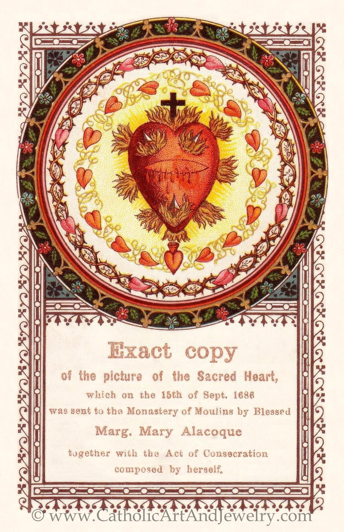 New! Exact Copy of St. Margaret Mary Alacoque's Sacred Heart – with Her Consecration to the Sacred Heart – pack of 10/100/1000–Restored Card