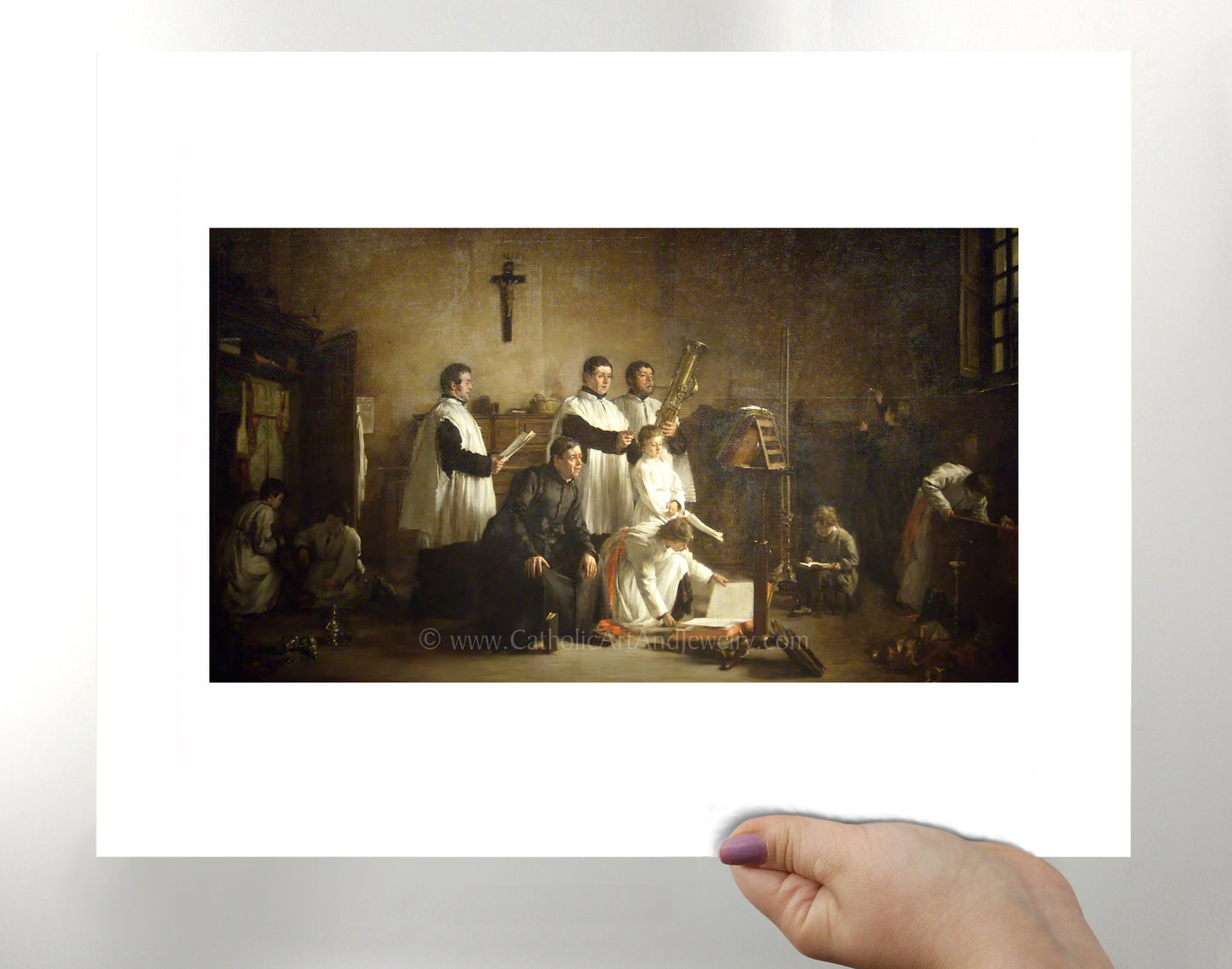 a painting of a group of people in a room