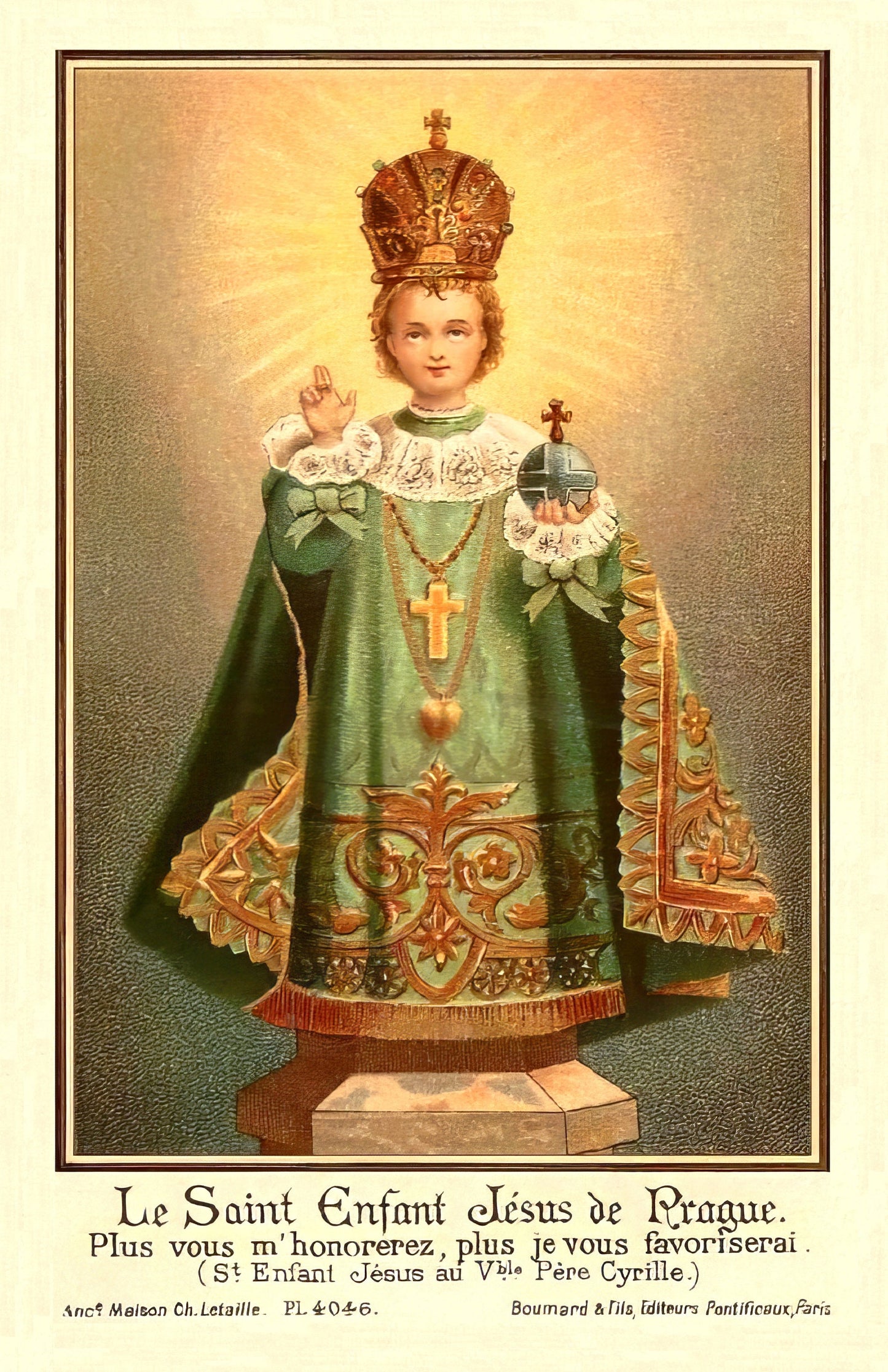 Infant of Prague in Ordinary Times – Restored Vintage Holy Card– pack of 10/100/1000