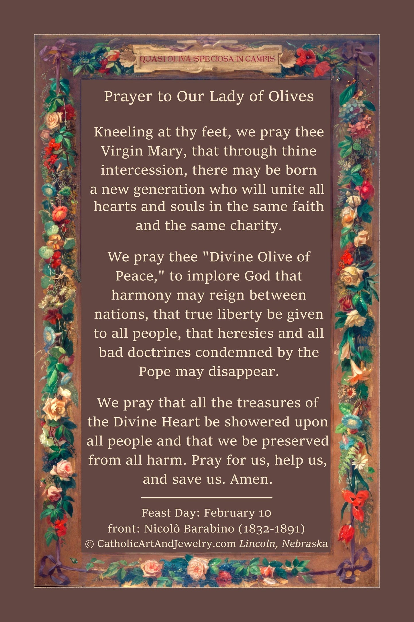 New! Our Lady of the Olives – Vintage Holy Card – pack of 10/100/1000