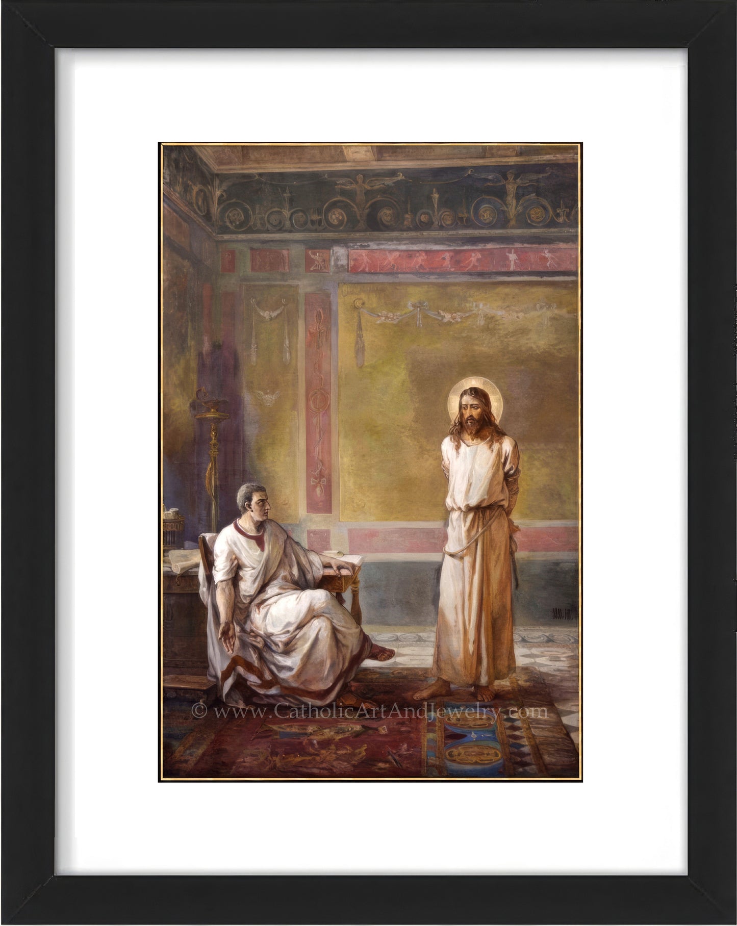 a painting of two people in a room