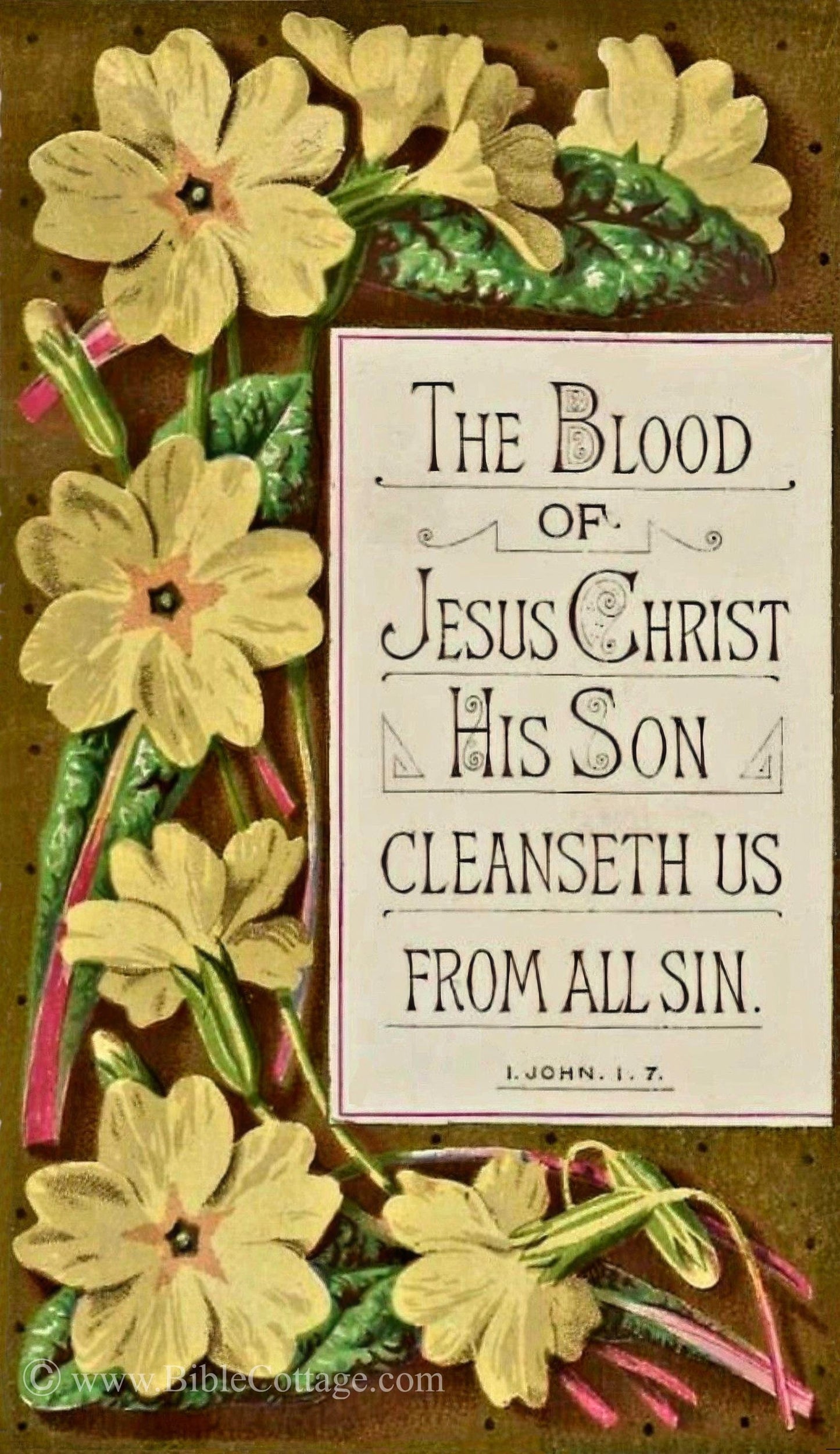 New! The Blood of Jesus Christ His Son Cleanseth Us – 1 John 1 :7 – Vintage Bible Art – Inspiring and Encouraging