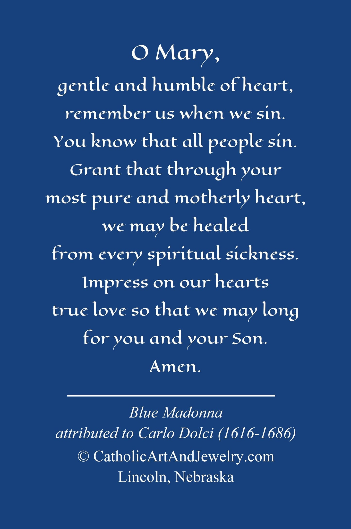 New! Blue Madonna Holy Card – Give Us True Love for You and Your Son – pack of 10/100/1000 – Restored Vintage Holy Card