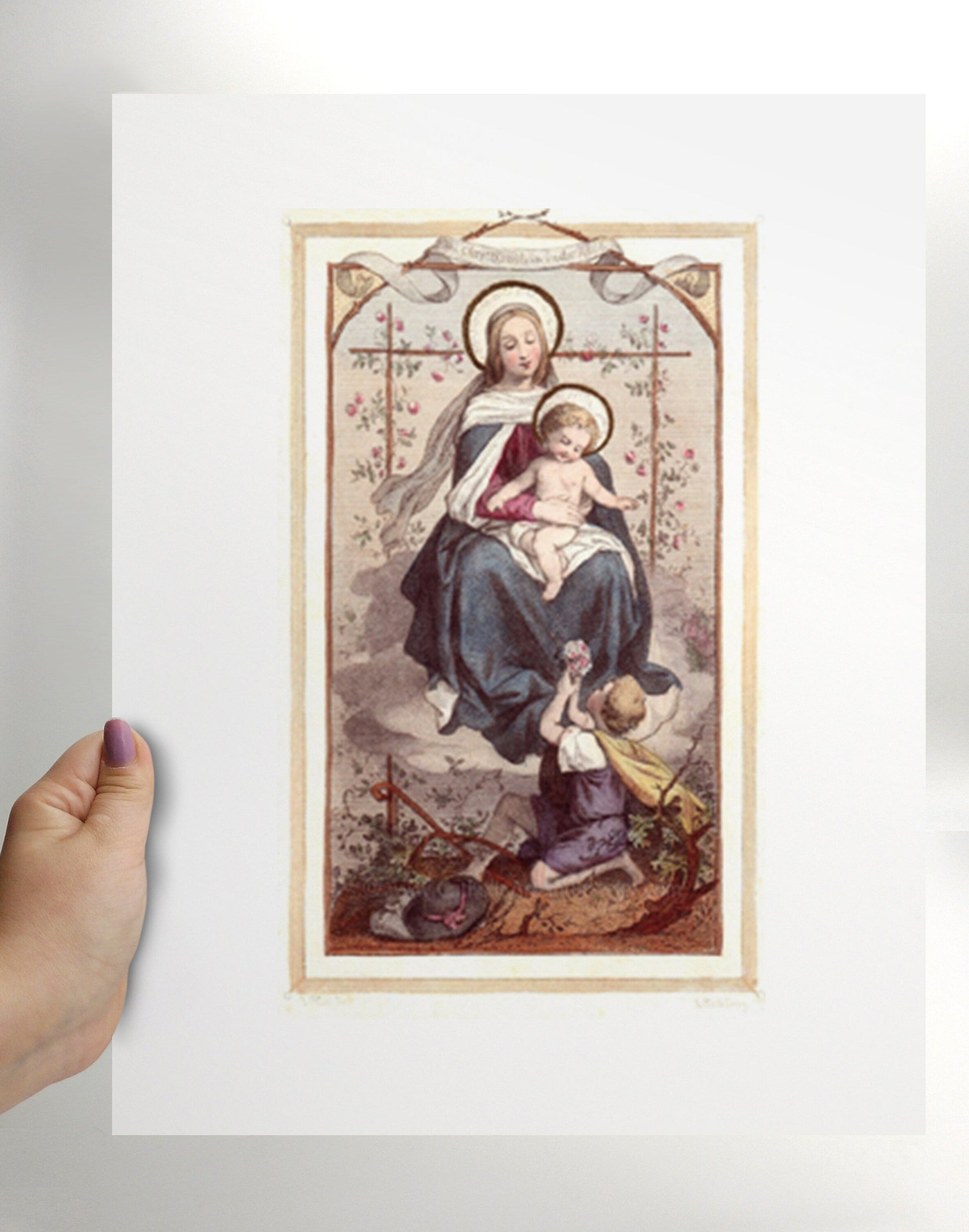 Christ Child in the Rose Bower – 3 sizes – Based on Vintage Holy Card – Catholic Gift – Confirmation Gift - Catholic Art and Jewelry