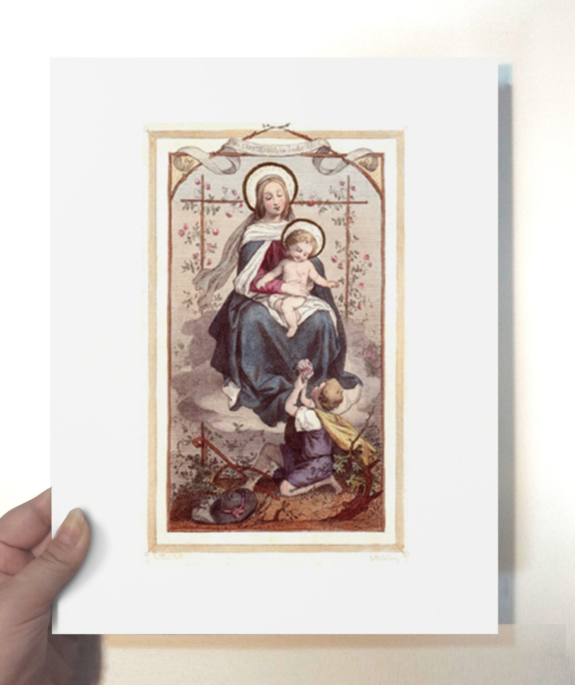 Christ Child in the Rose Bower – 3 sizes – Based on Vintage Holy Card – Catholic Gift – Confirmation Gift - Catholic Art and Jewelry