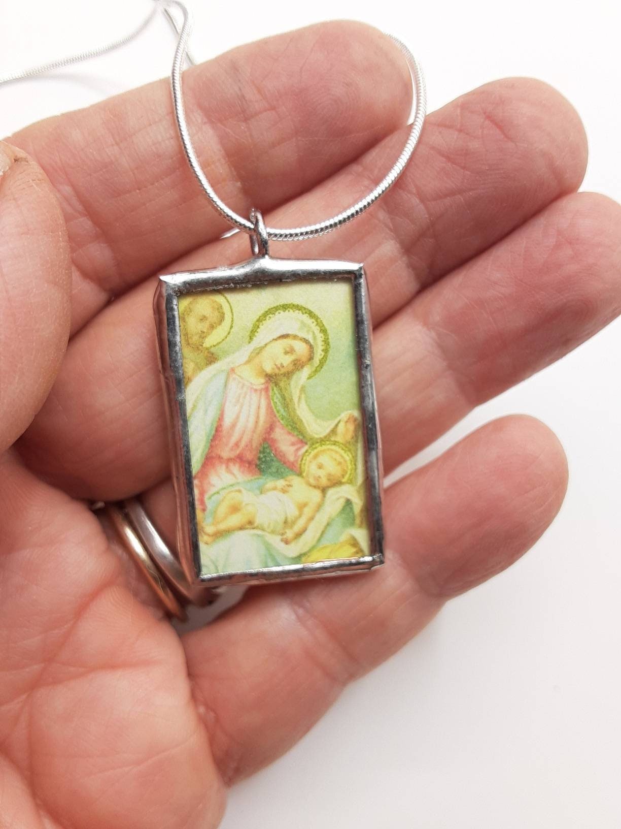 Christmas Madonna Vintage Image Pendant - Catholic Art and Jewelry