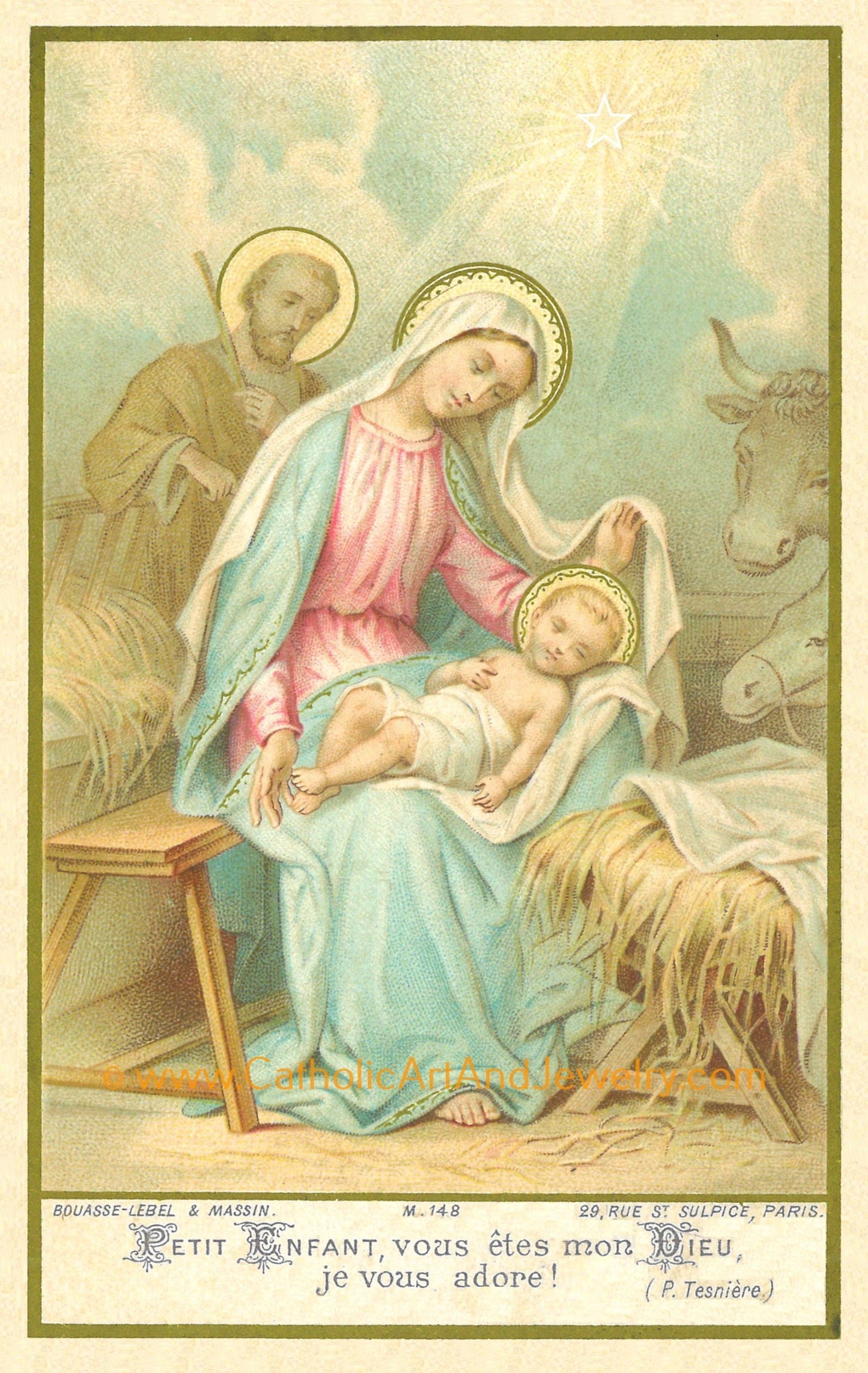 Christmas Nativity – based on a Vintage French Holy Card – Catholic Art Print – Victorian – Archival Quality - Catholic Art and Jewelry