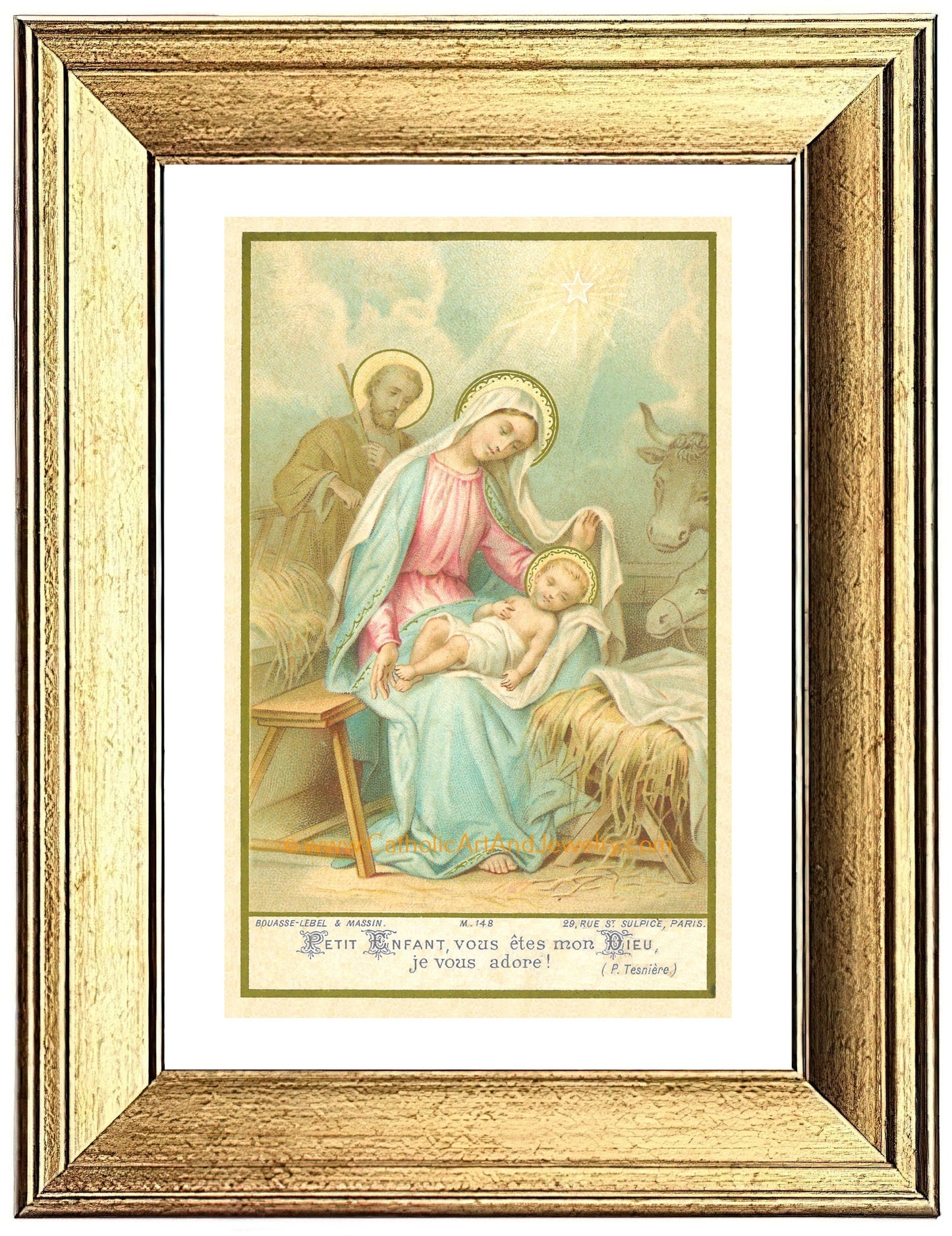 Christmas Nativity – based on a Vintage French Holy Card – Catholic Art Print – Victorian – Archival Quality - Catholic Art and Jewelry