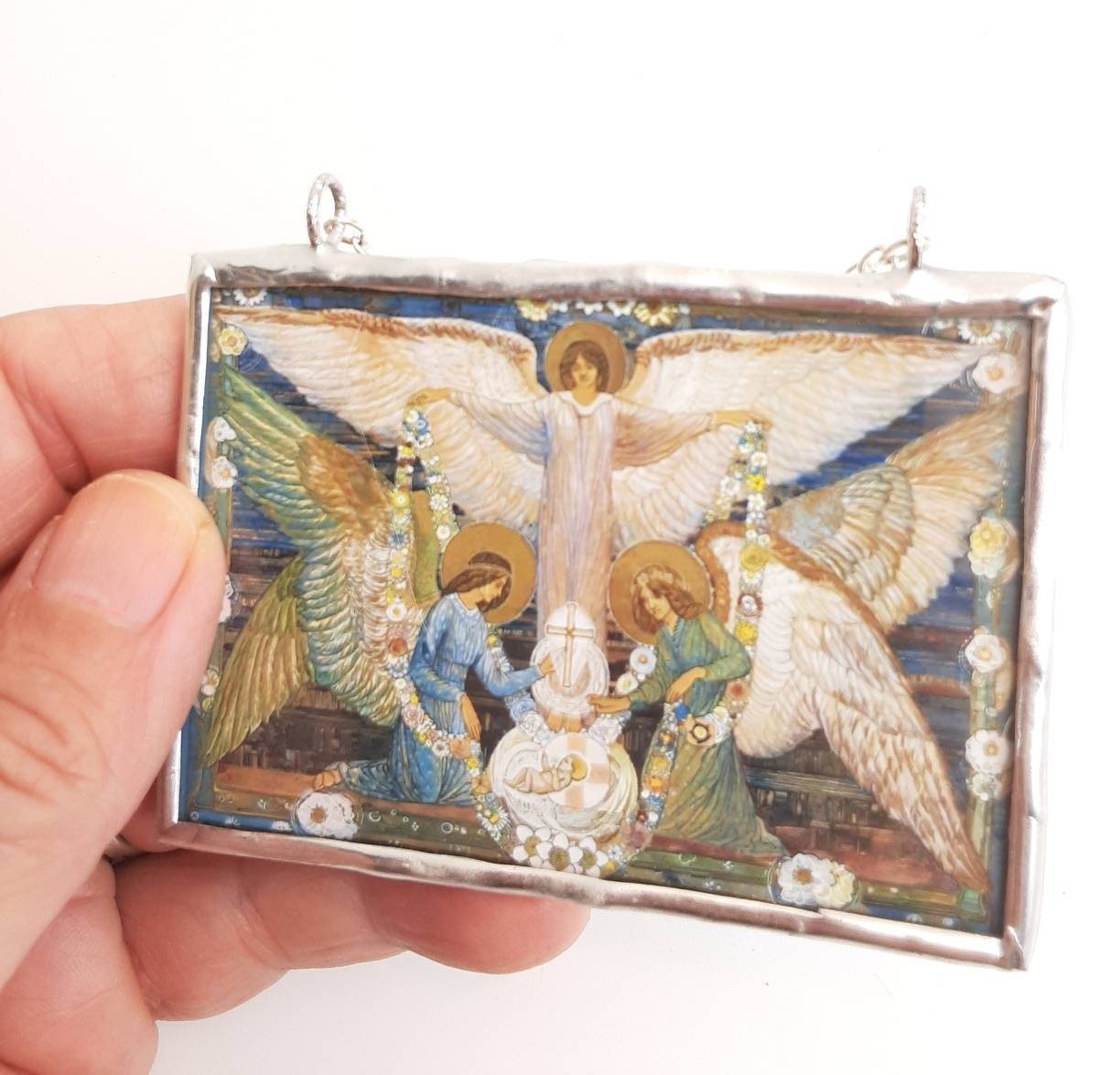 Christmas Ornament Angels Garlanding the Infant Jesus - 2 - sided - Catholic Art and Jewelry