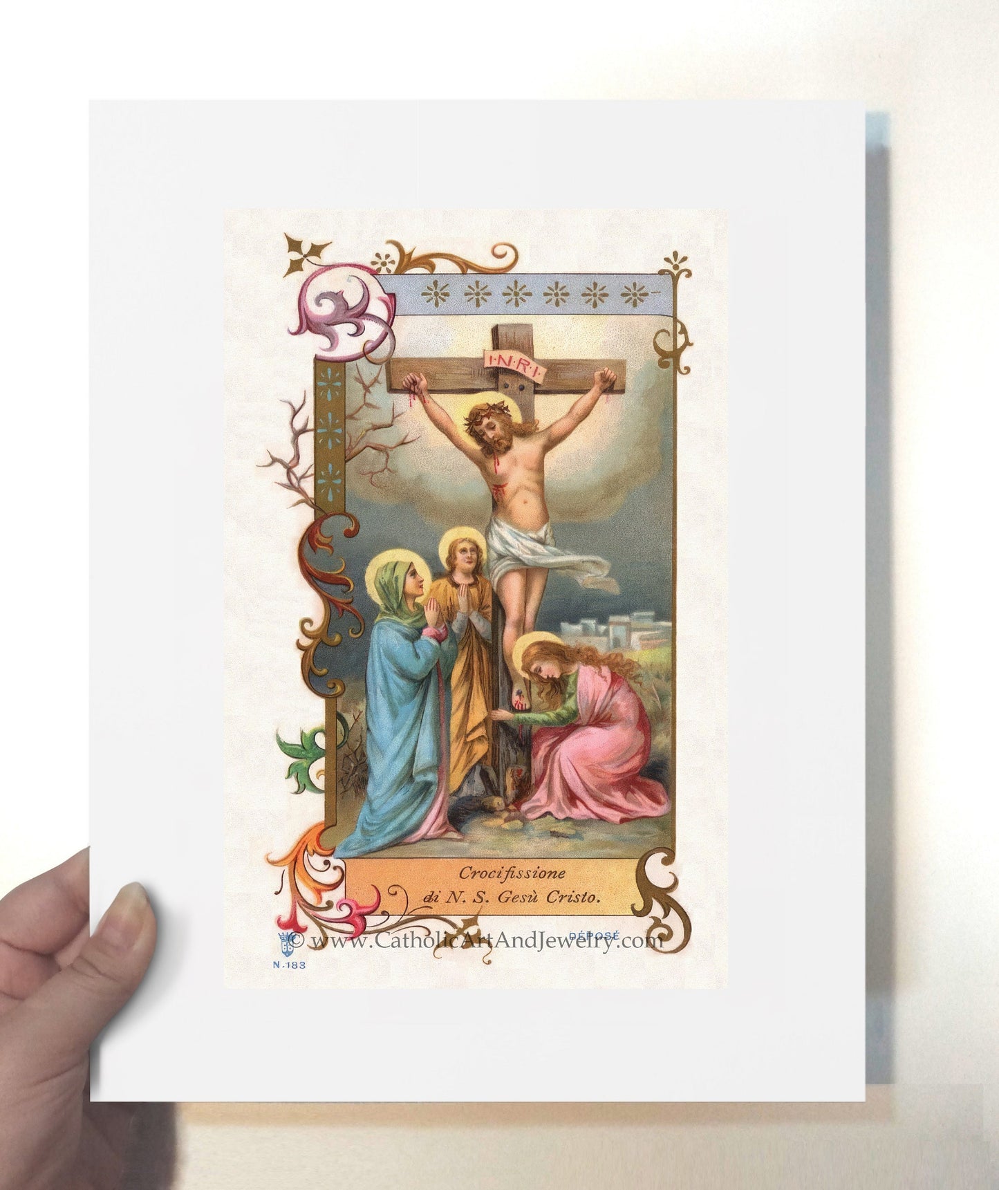Crucifixion – Based on a 19th Century Italian Lithograph – Restored Vintage Holy Card - Catholic Art and Jewelry