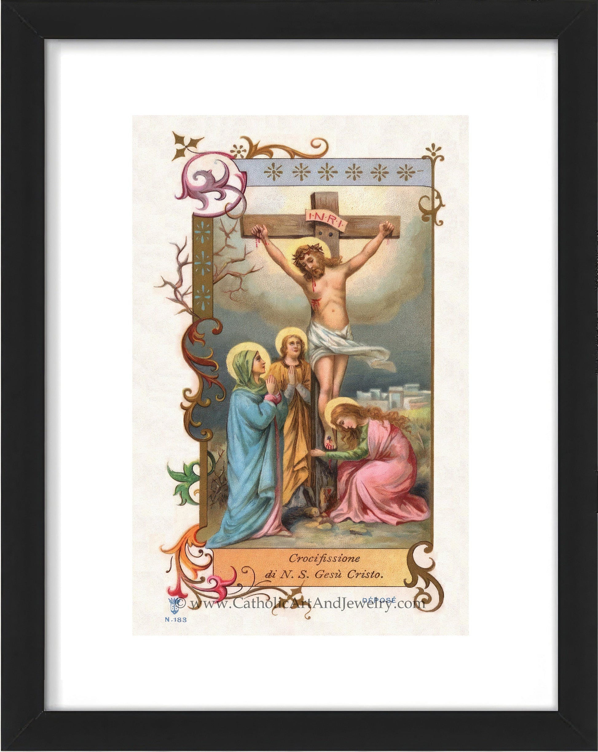 Crucifixion – Based on a 19th Century Italian Lithograph – Restored Vintage Holy Card - Catholic Art and Jewelry