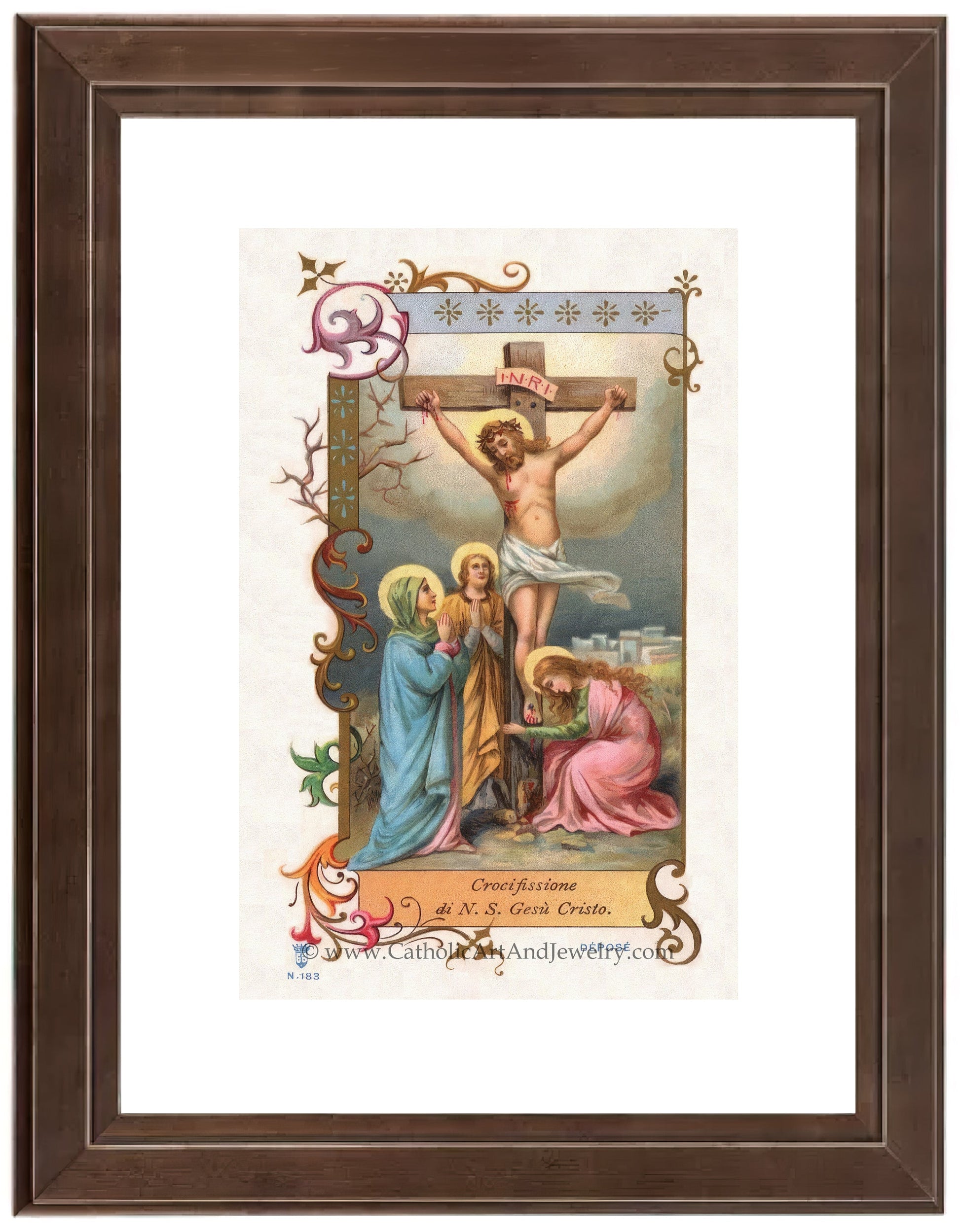 Crucifixion – Based on a 19th Century Italian Lithograph – Restored Vintage Holy Card - Catholic Art and Jewelry