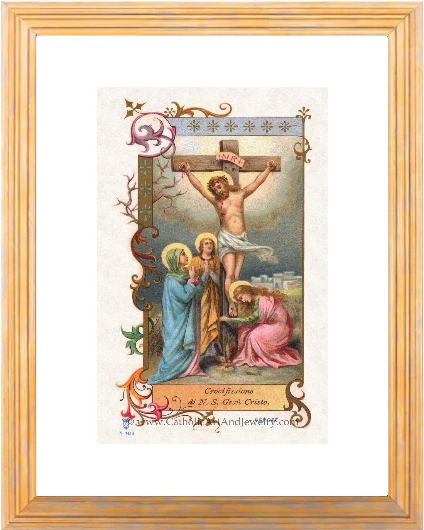 Crucifixion – Based on a 19th Century Italian Lithograph – Restored Vintage Holy Card - Catholic Art and Jewelry
