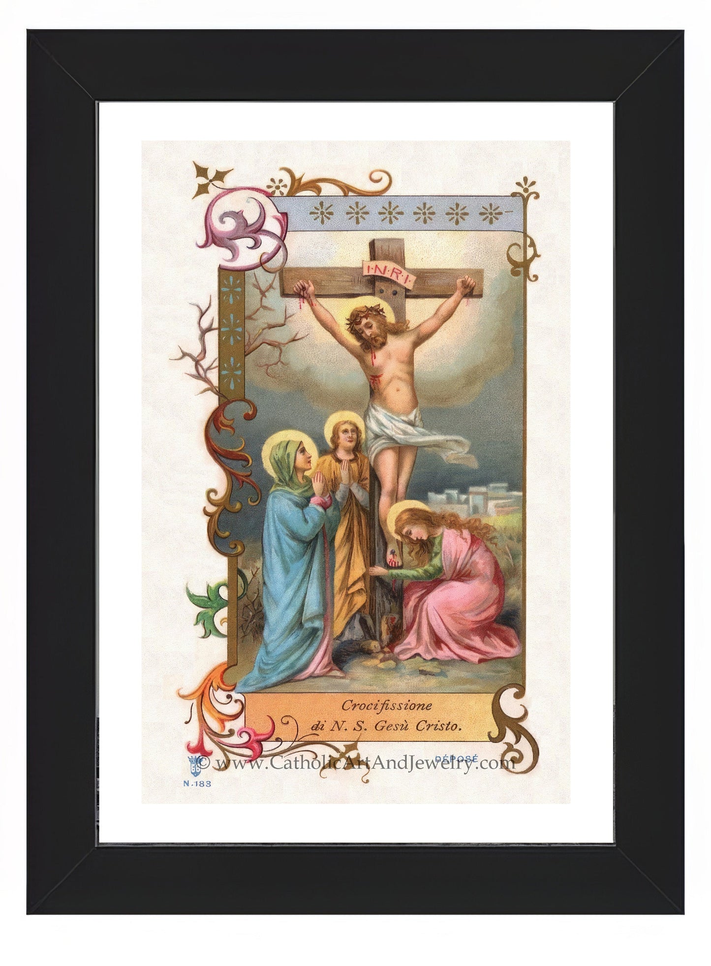 Crucifixion – Based on a 19th Century Italian Lithograph – Restored Vintage Holy Card - Catholic Art and Jewelry