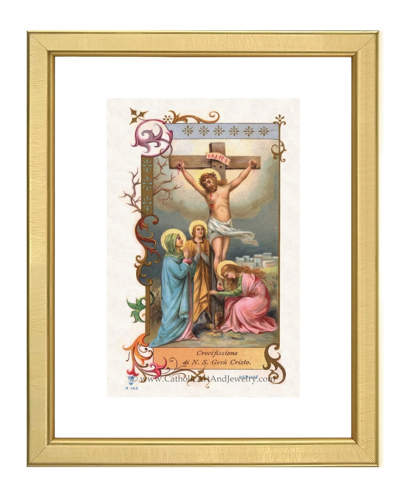 Crucifixion – Based on a 19th Century Italian Lithograph – Restored Vintage Holy Card - Catholic Art and Jewelry