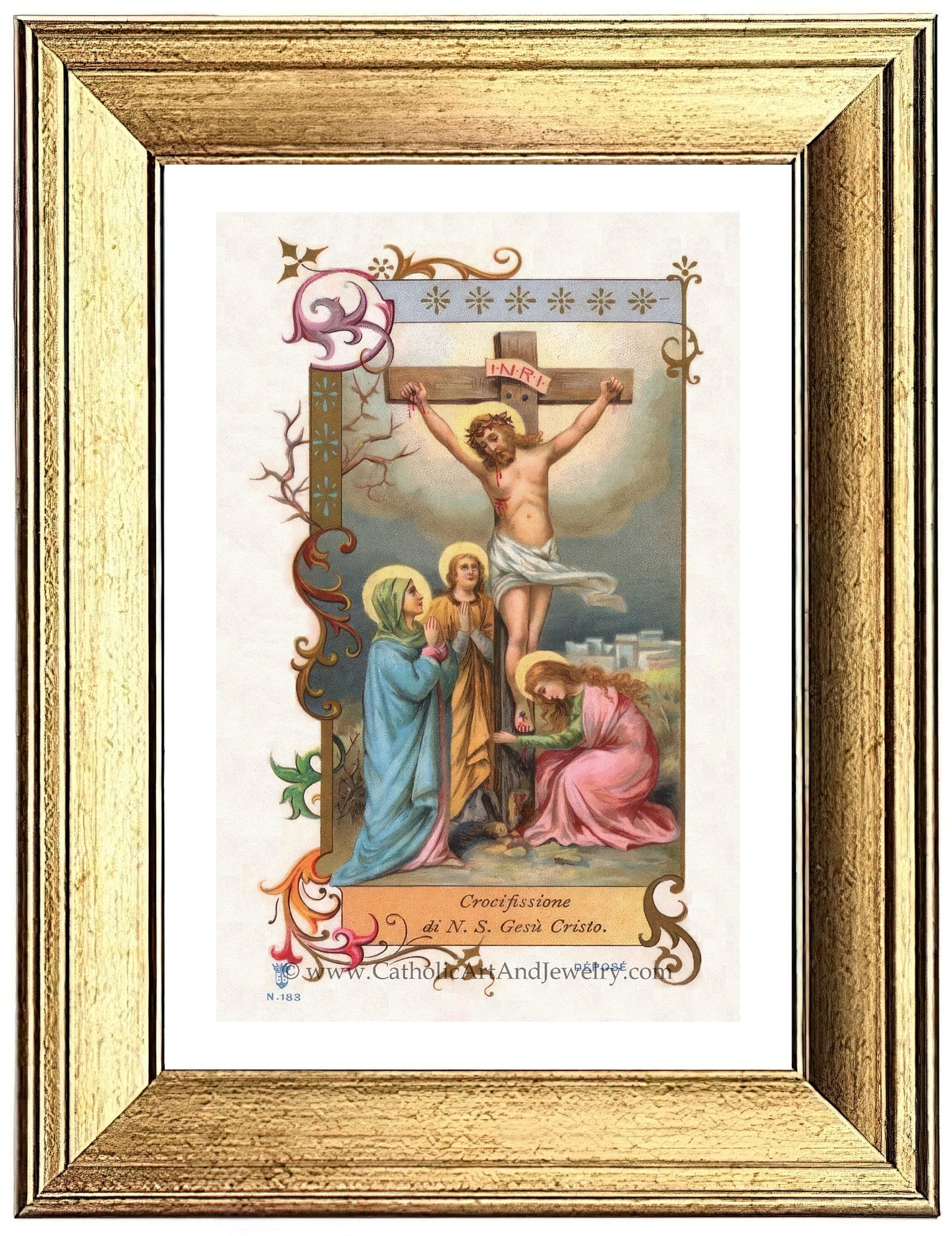 Crucifixion – Based on a 19th Century Italian Lithograph – Restored Vintage Holy Card - Catholic Art and Jewelry