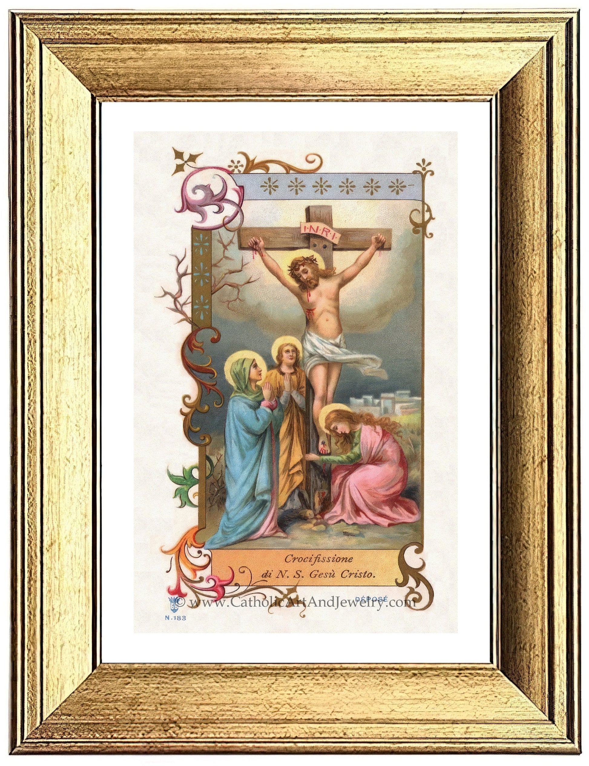 Crucifixion – Based on a 19th Century Italian Lithograph – Restored Vintage Holy Card - Catholic Art and Jewelry