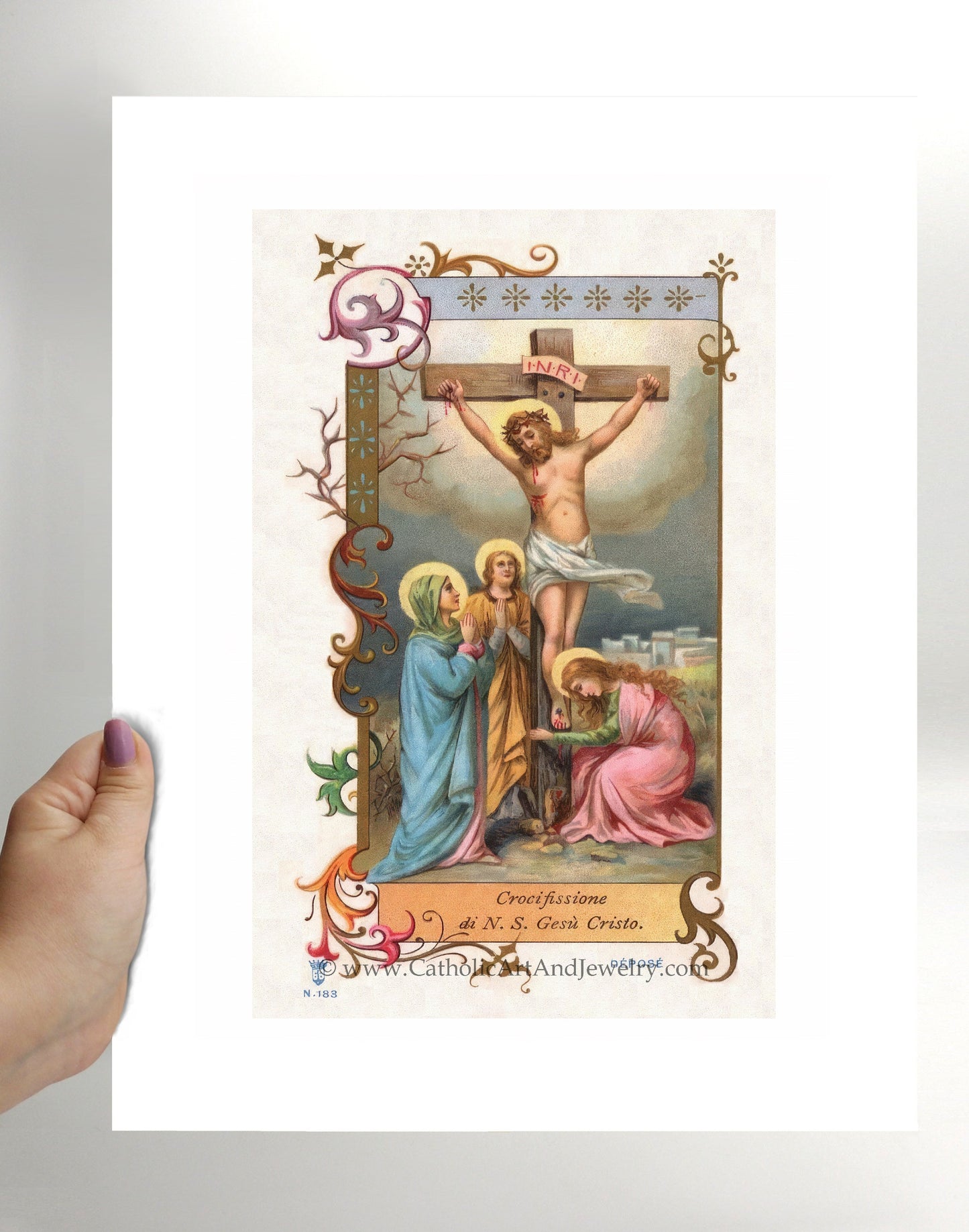 Crucifixion – Based on a 19th Century Italian Lithograph – Restored Vintage Holy Card - Catholic Art and Jewelry