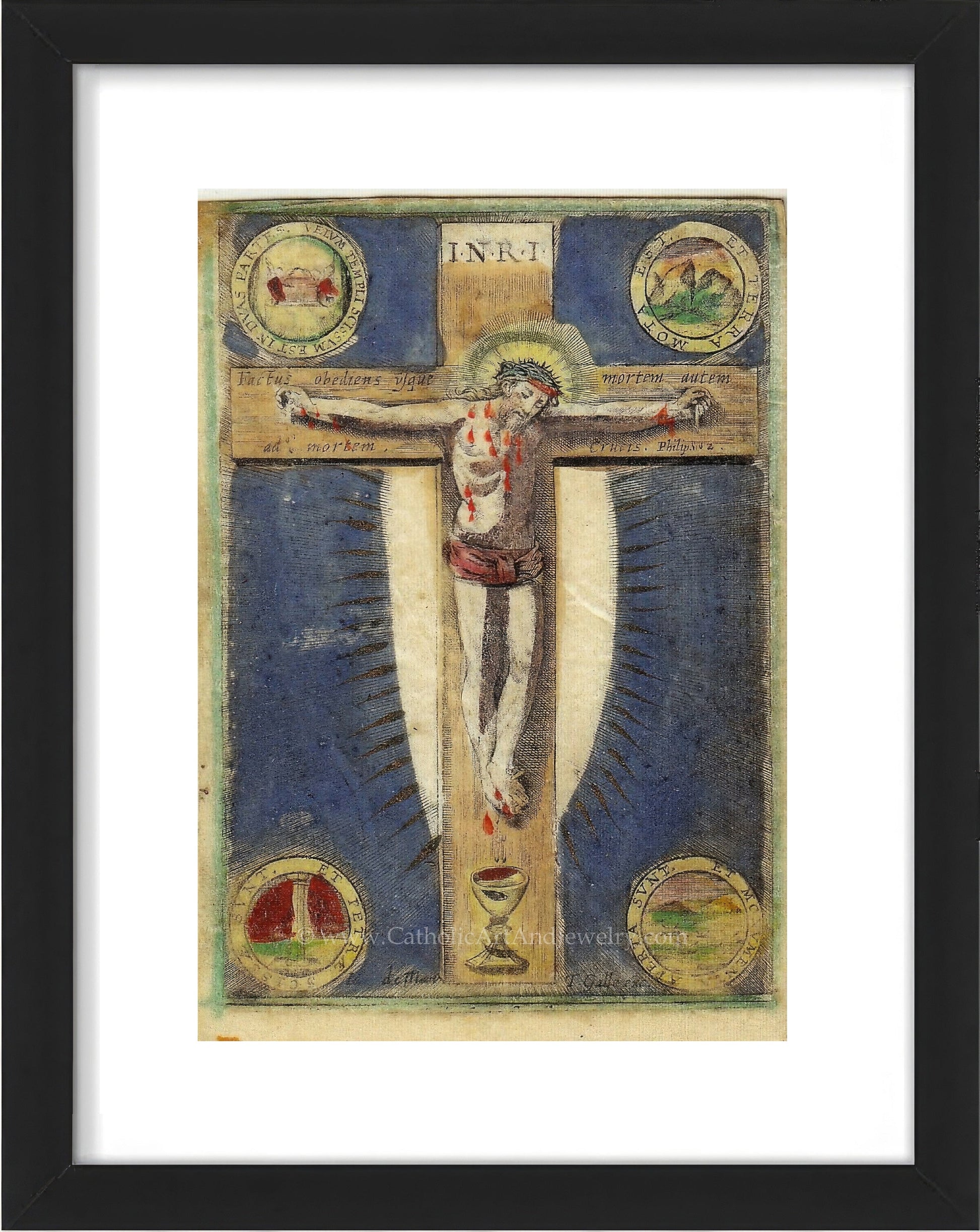 Crucifixion – from a 1700s Holy Card – Catholic Art Print – Archival Quality - Catholic Art and Jewelry